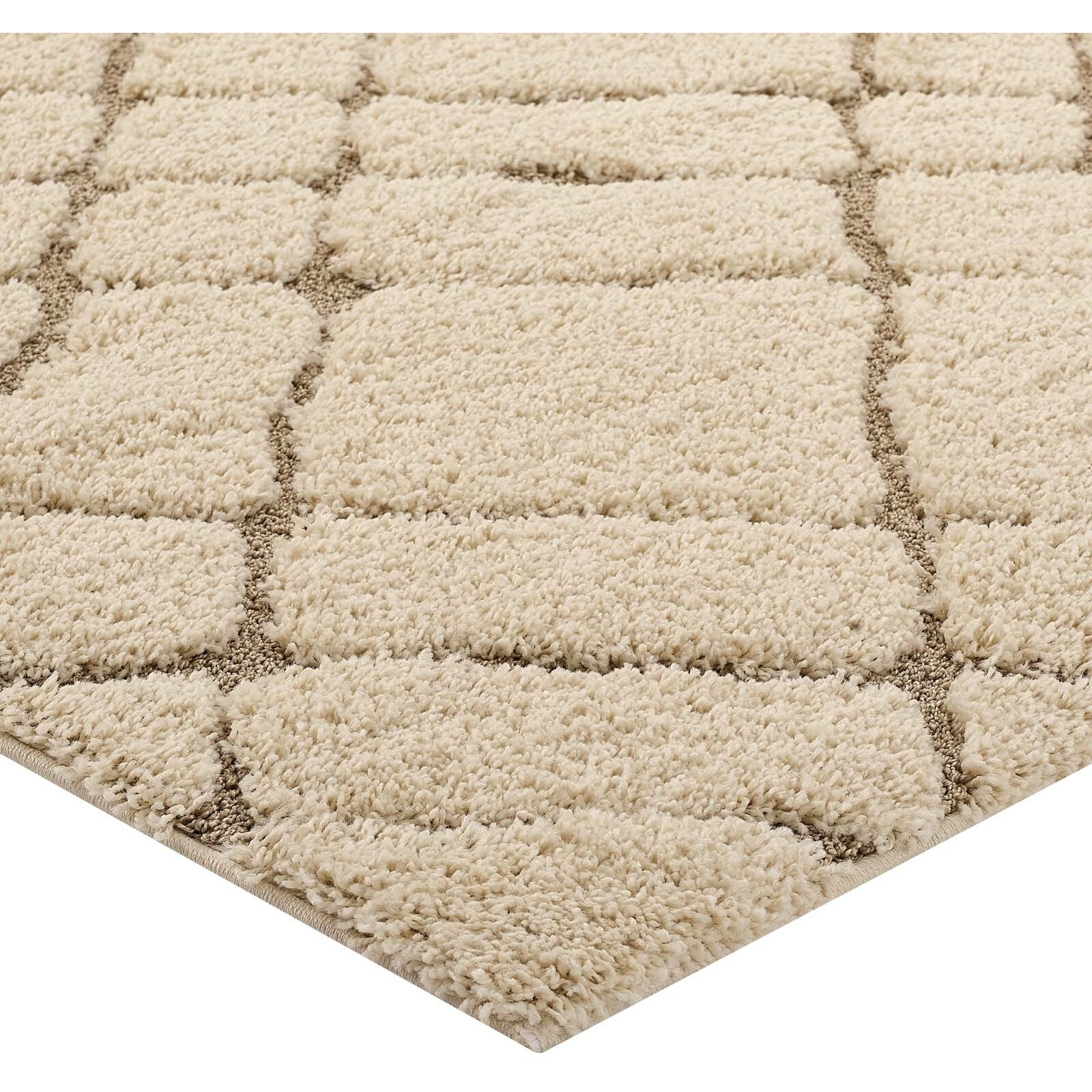 Jubilant Verona Abstract Geometric 5x8 Shag Area Rug - Creame and Beige