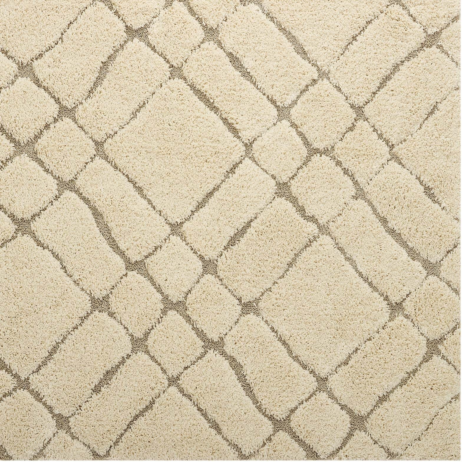 Jubilant Verona Abstract Geometric 5x8 Shag Area Rug - Creame and Beige