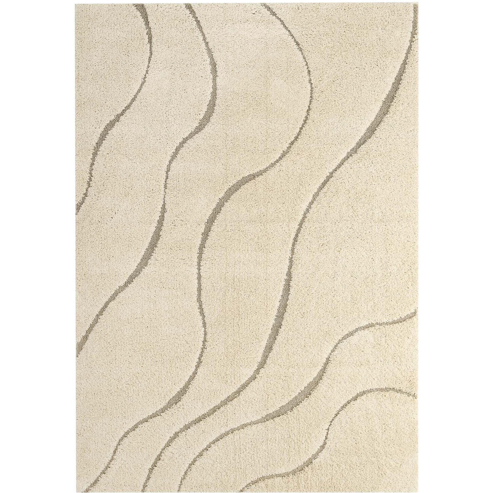 Jubilant Abound Abstract Swirl 5x8 Shag Area Rug - Creame and Beige