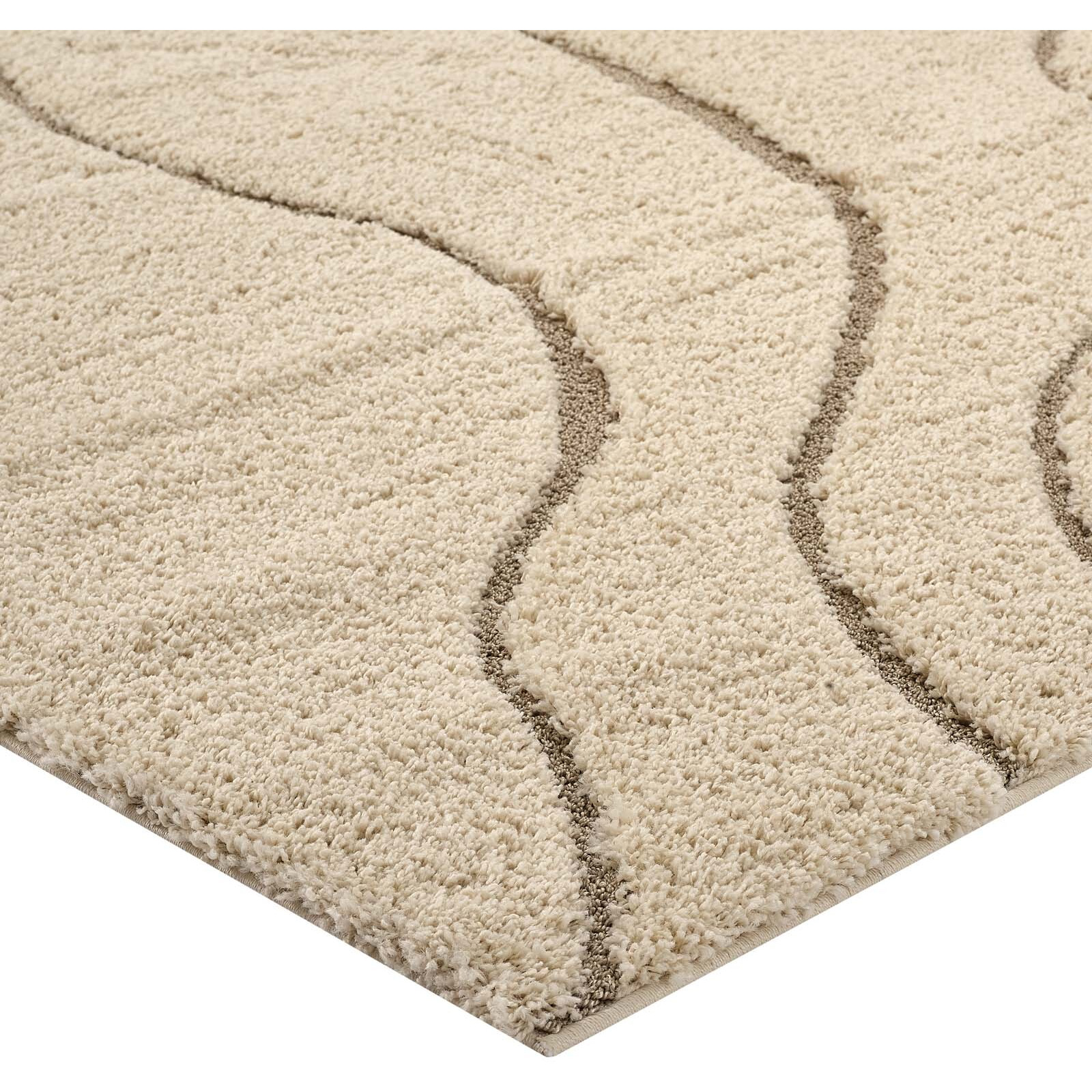 Jubilant Abound Abstract Swirl 5x8 Shag Area Rug - Creame and Beige