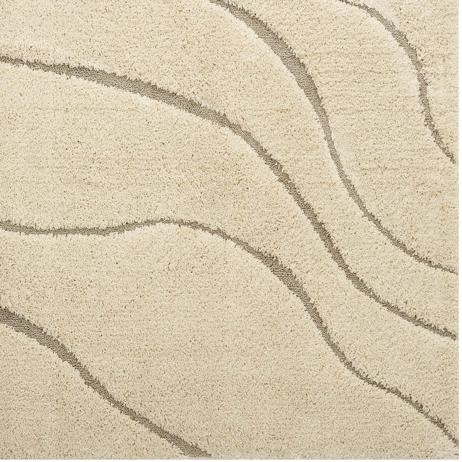 Jubilant Abound Abstract Swirl 5x8 Shag Area Rug - Creame and Beige