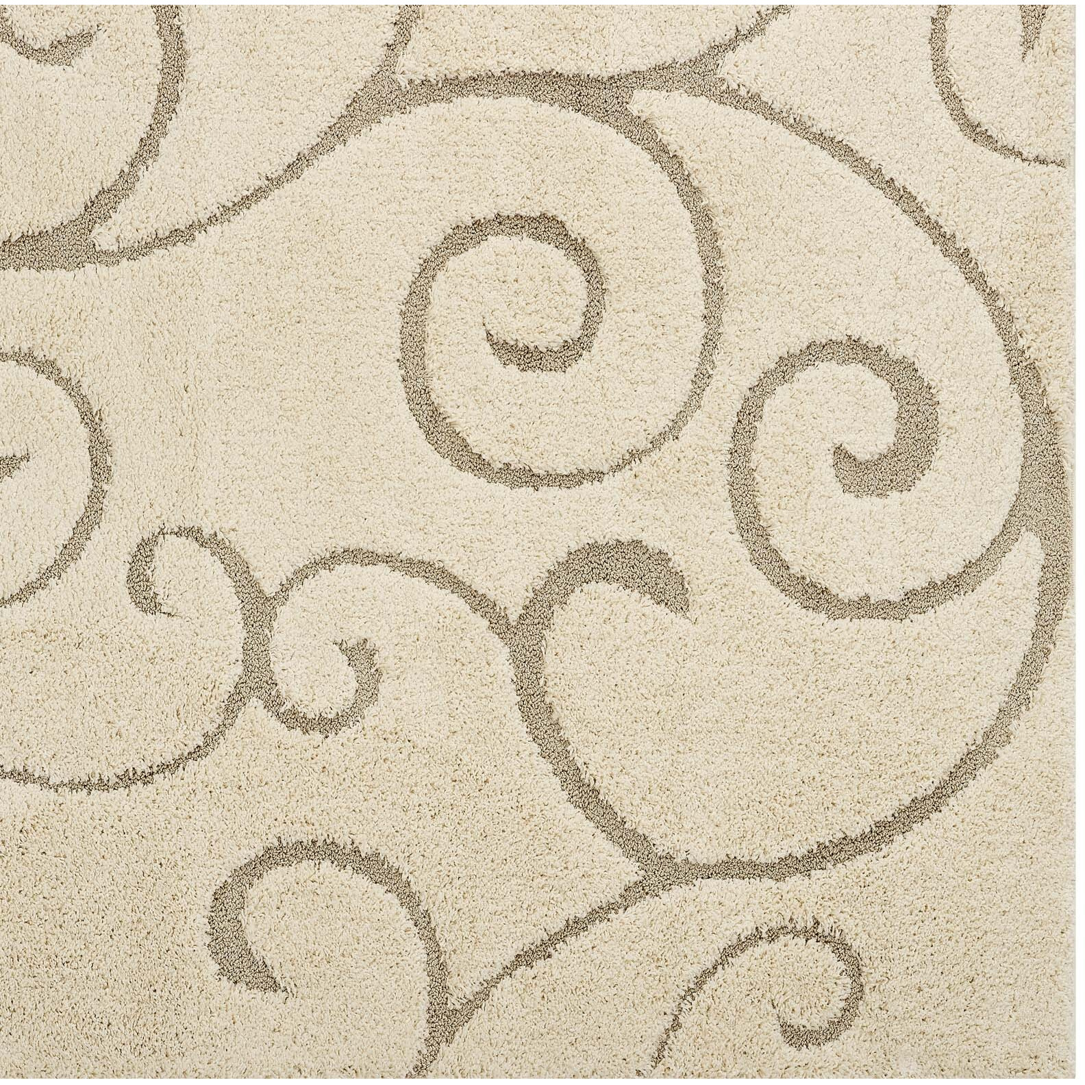 Jubilant Burgeon Scrolling Vine 5x8 Shag Area Rug - Creame and Beige