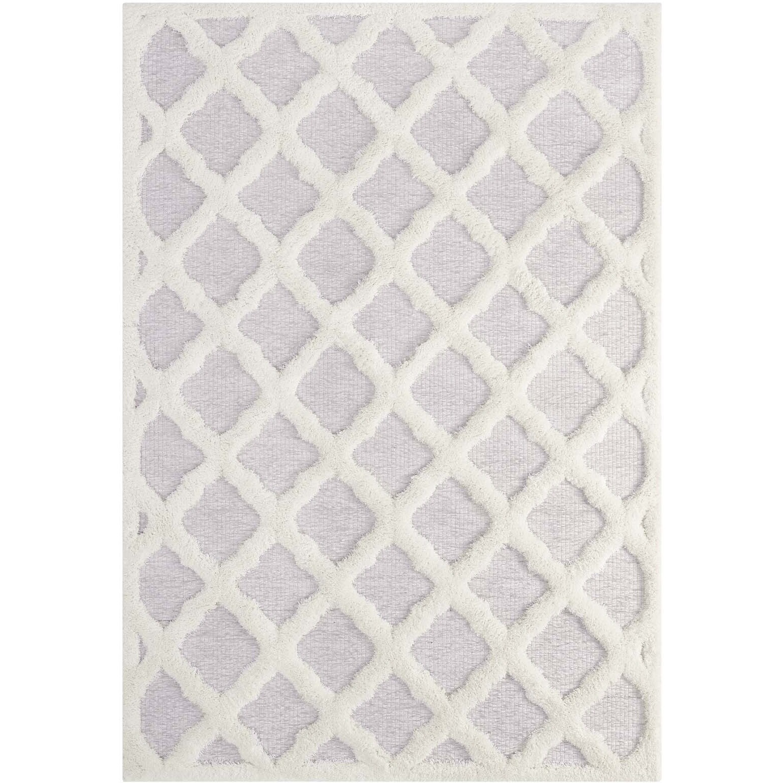 Whimsical Regale Abstract Moroccan Trellis 5x8 Shag Area Rug - Ivory and Light Gray