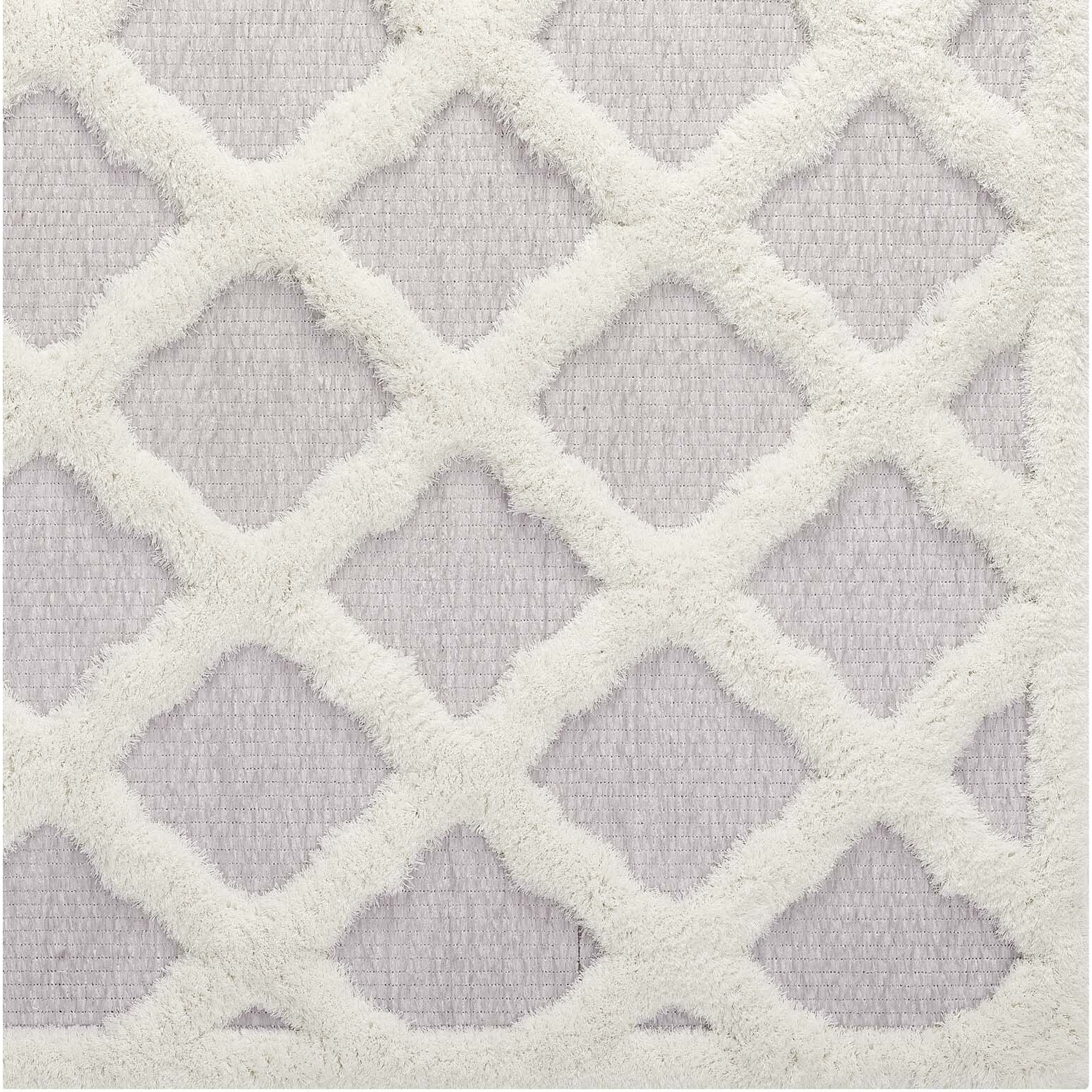 Whimsical Regale Abstract Moroccan Trellis 5x8 Shag Area Rug - Ivory and Light Gray