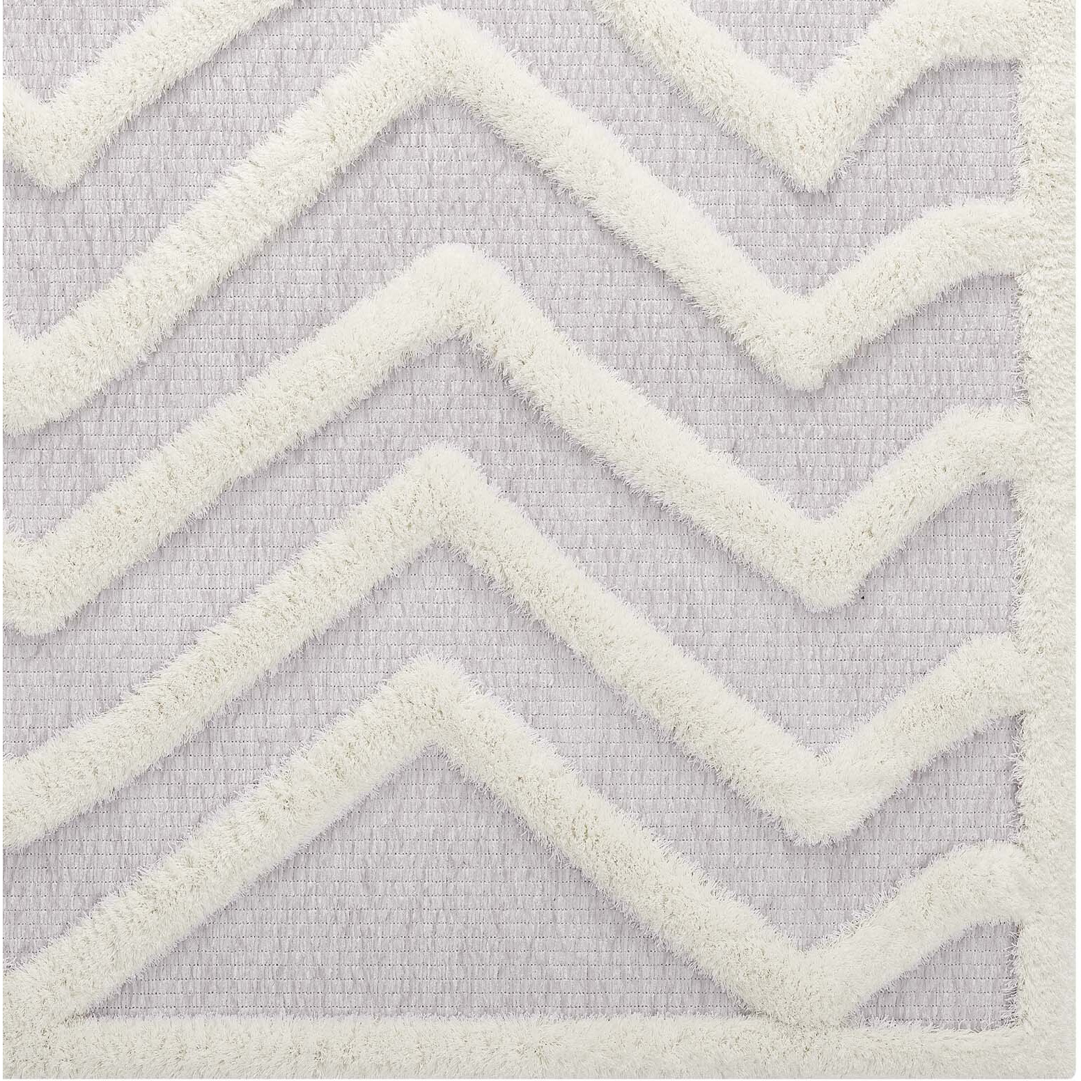 Whimsical Pathway Abstract Chevron 5x8 Shag Area Rug - Ivory and Light Gray