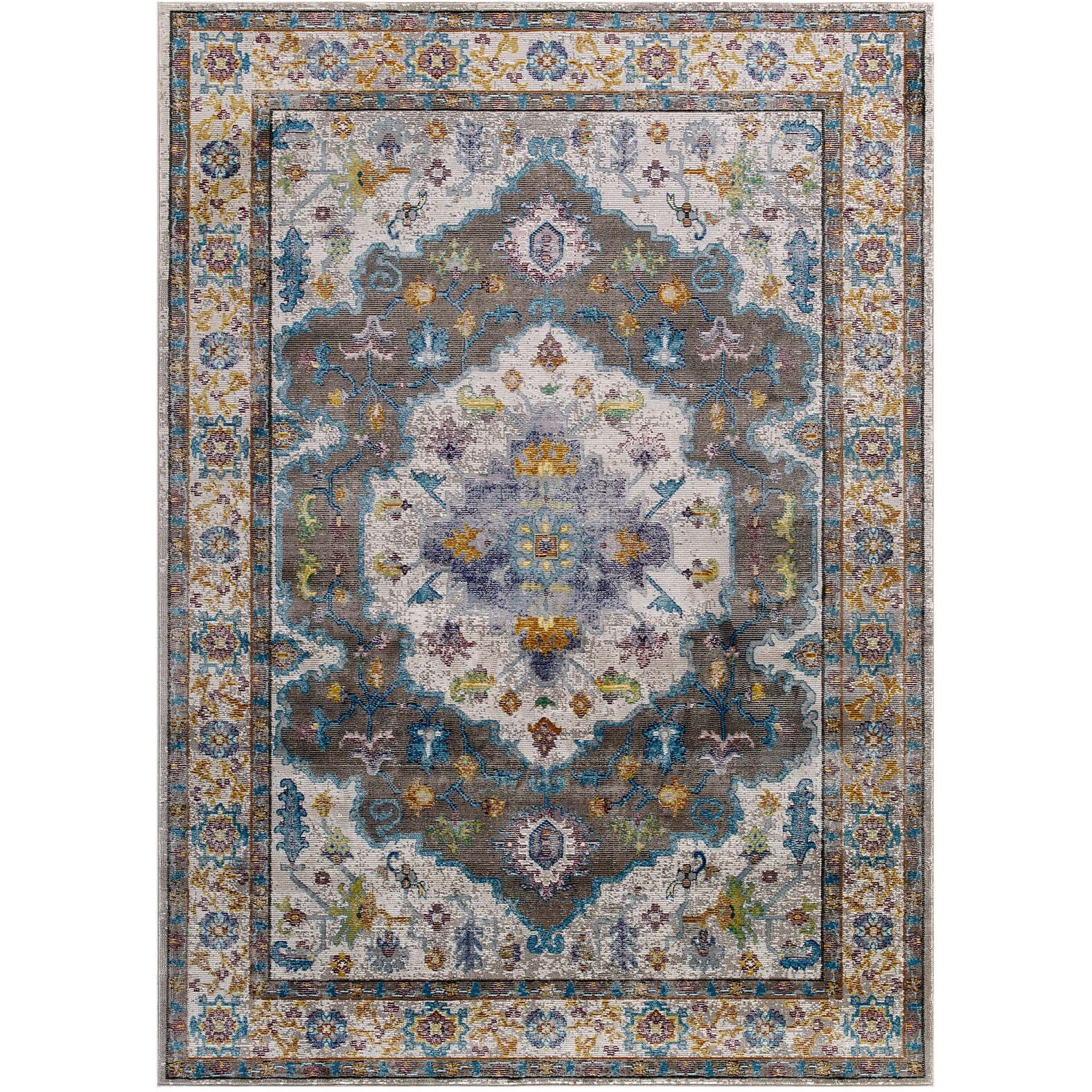 Success Anisah Distressed Vintage Floral Persian Medallion 8x10 Area Rug - Gray, Ivory, Yellow, Orange