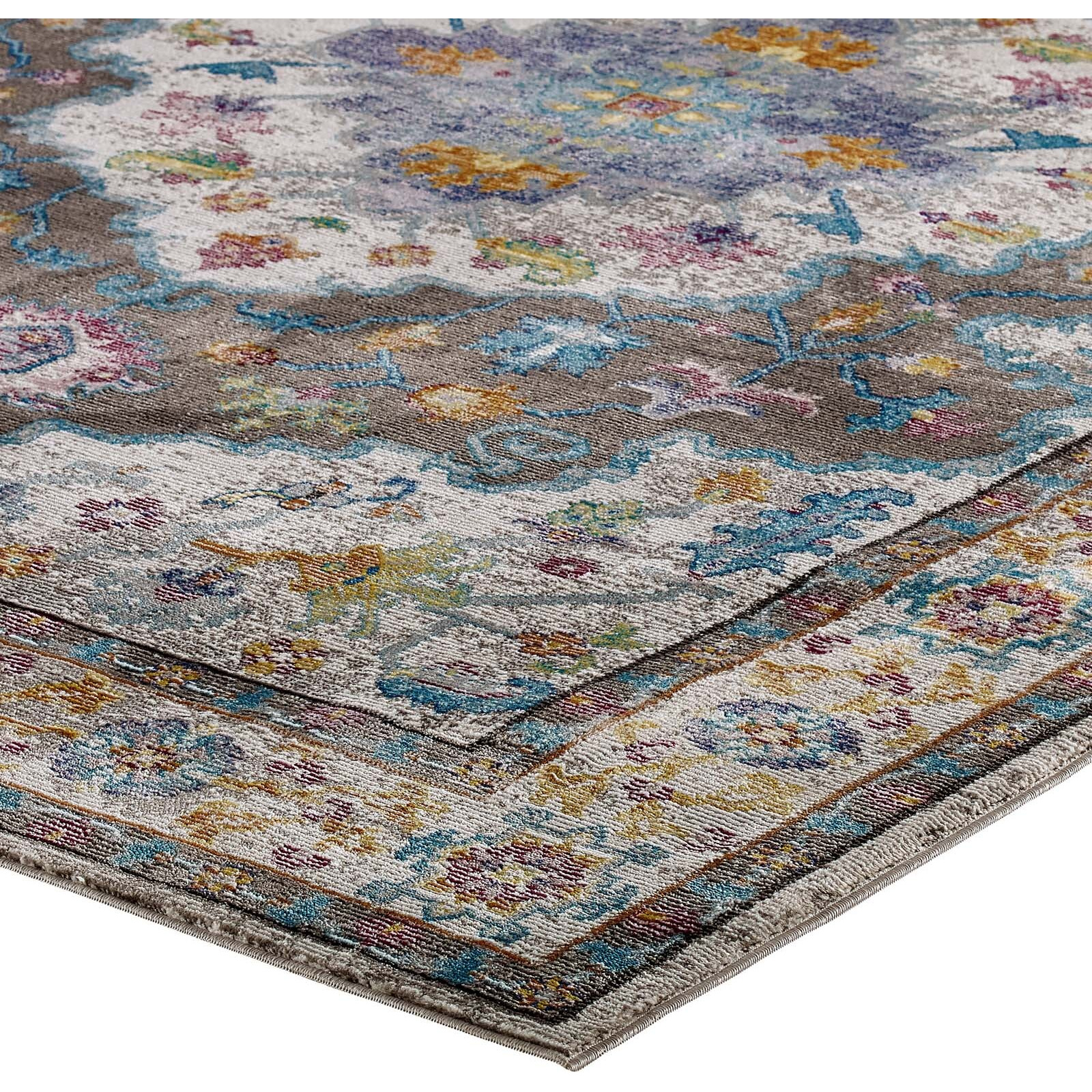 Success Anisah Distressed Vintage Floral Persian Medallion 8x10 Area Rug - Gray, Ivory, Yellow, Orange
