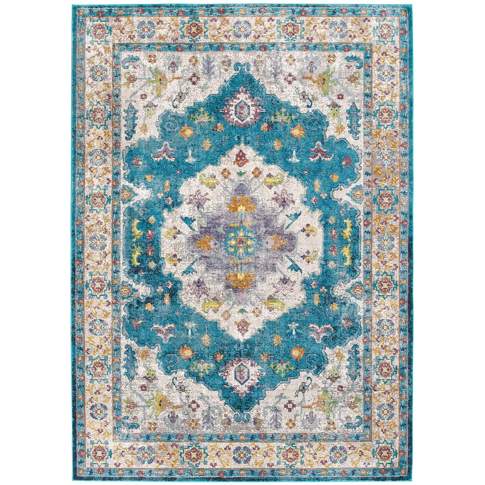 Success Anisah Distressed Vintage Floral Persian Medallion 5x8 Area Rug - Blue, Ivory, Yellow, Orange