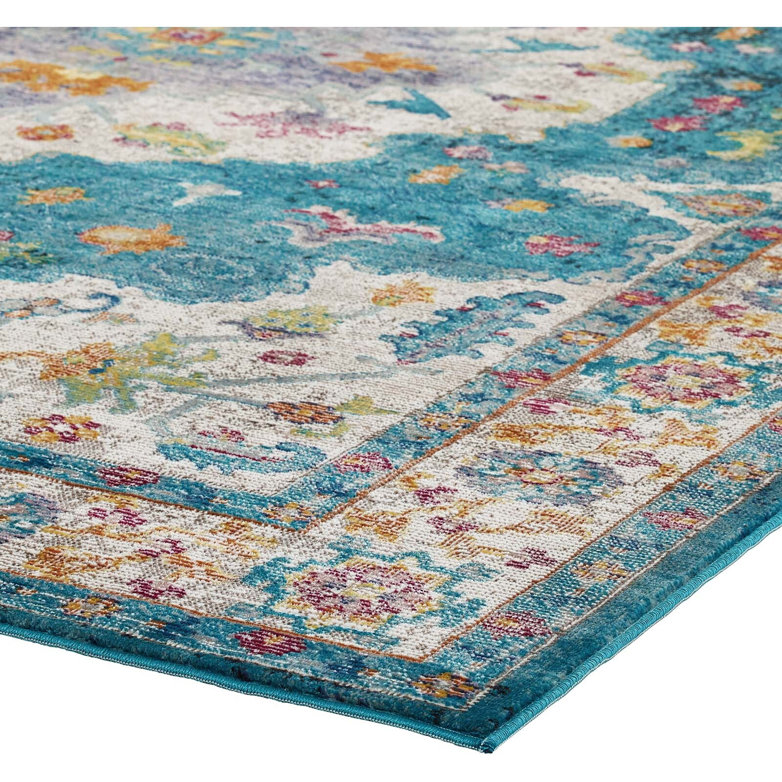 Success Anisah Distressed Vintage Floral Persian Medallion 5x8 Area Rug - Blue, Ivory, Yellow, Orange