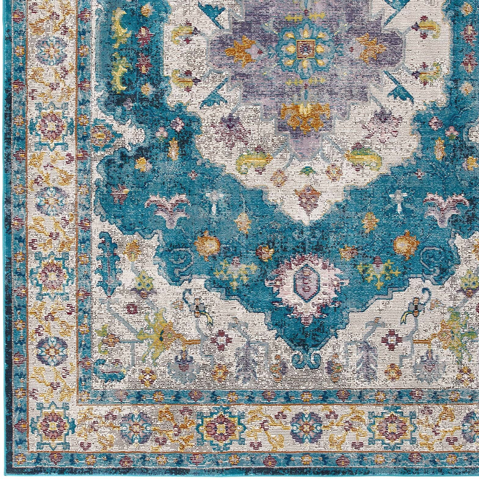 Success Anisah Distressed Vintage Floral Persian Medallion 5x8 Area Rug - Blue, Ivory, Yellow, Orange