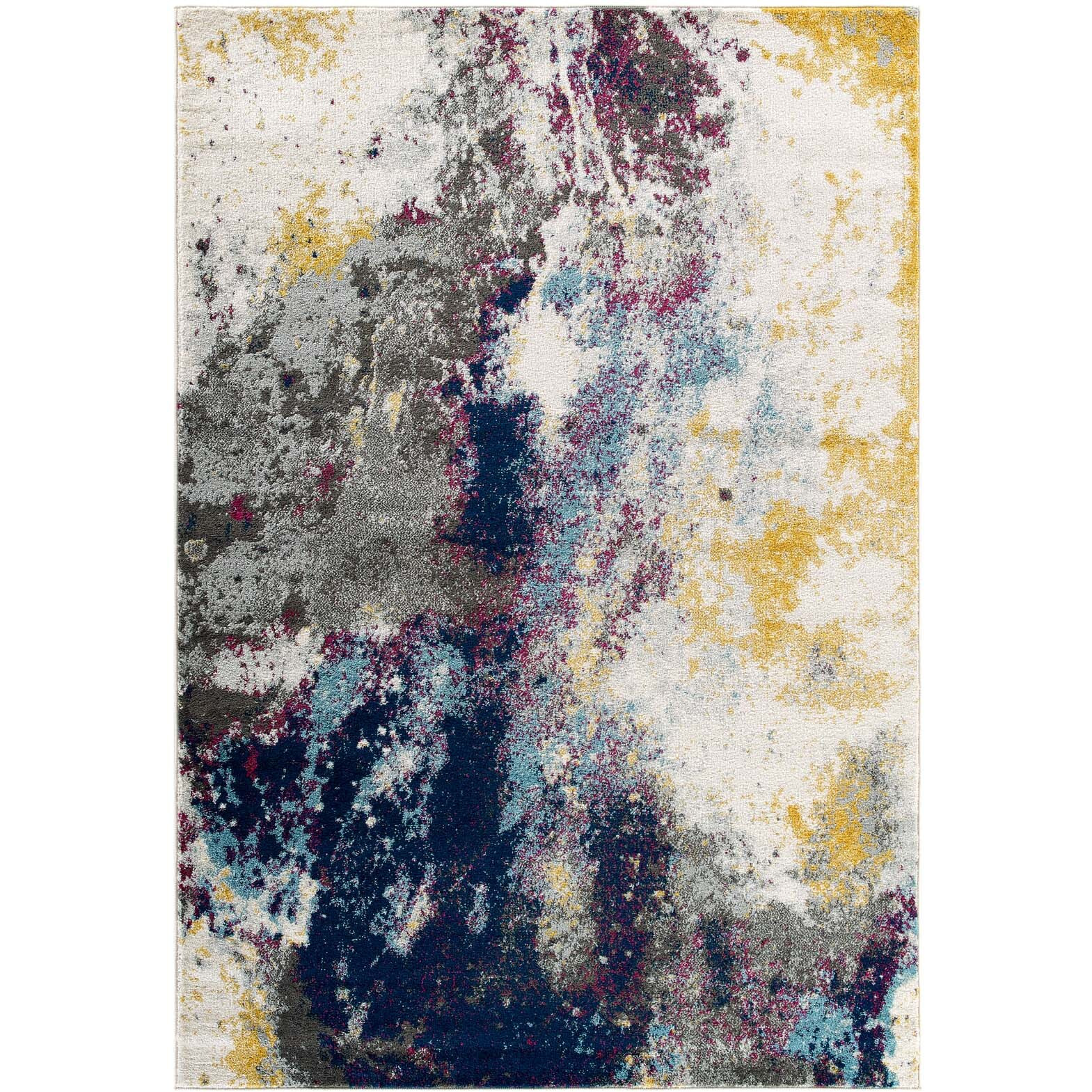 Entourage Adeline Contemporary Modern Abstract 8x10 Area Rug - Blue, Gray, Yellow, Ivory, Pink