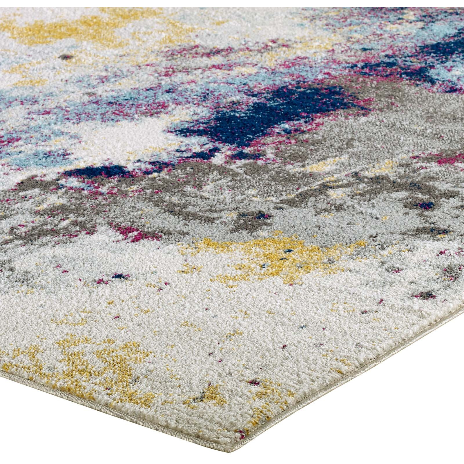 Entourage Adeline Contemporary Modern Abstract 8x10 Area Rug - Blue, Gray, Yellow, Ivory, Pink