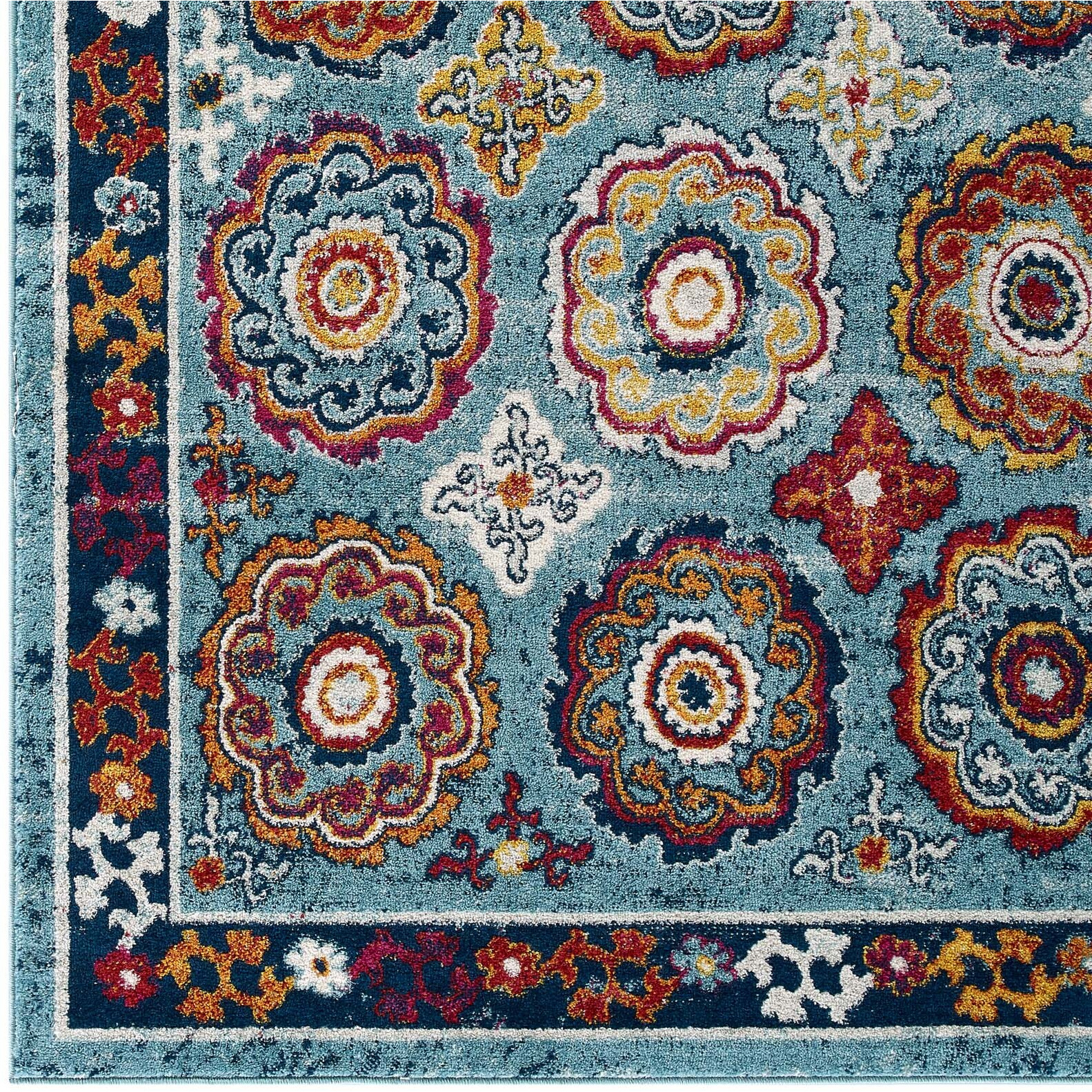 Entourage Odile Transitional Distressed Vintage Floral Moroccan Trellis 8x10 Area Rug - Blue, Red, Orange Yellow