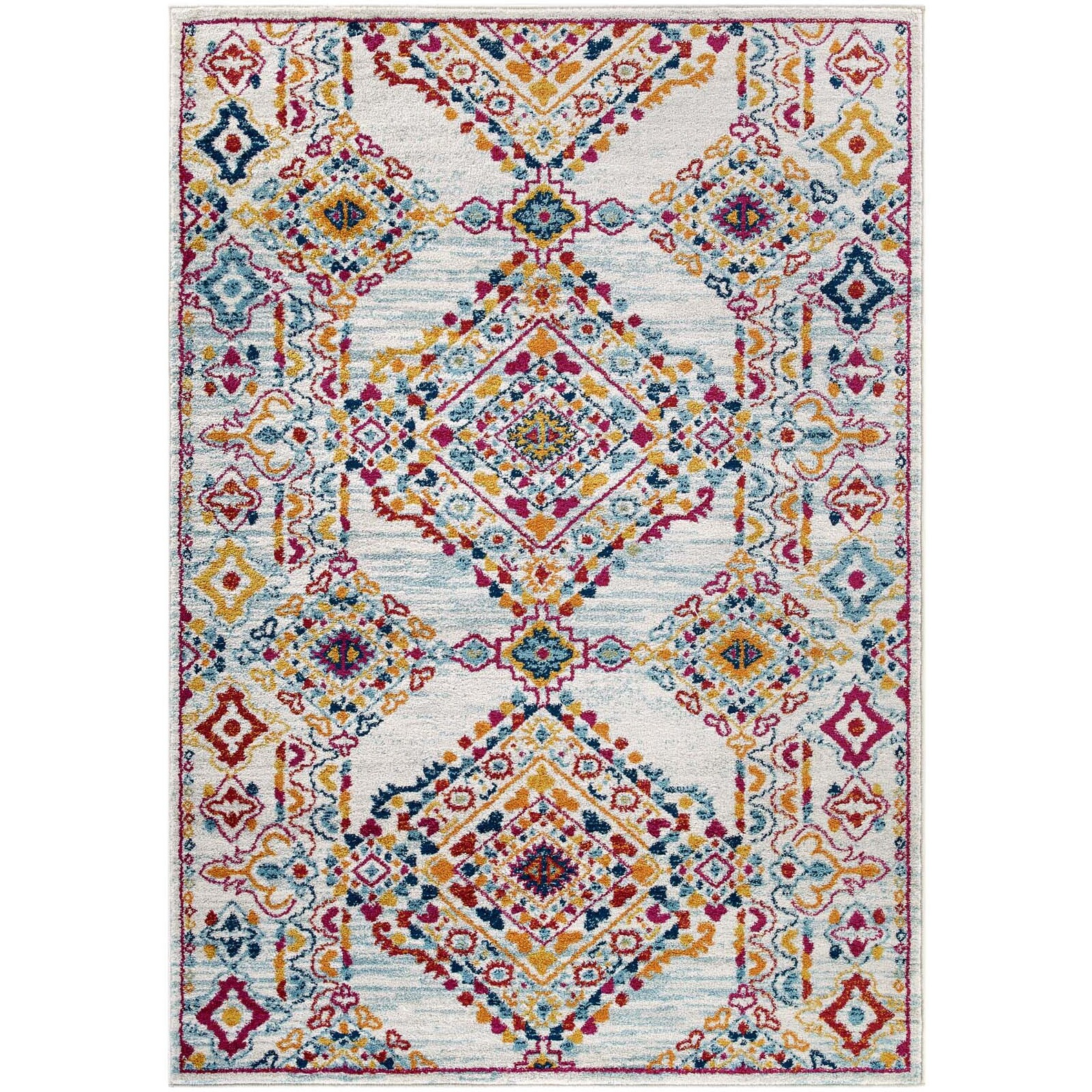 Entourage Khalida Distressed Vintage Floral Lattice 5x8 Area Rug - Ivory, Blue, Orange, Yellow, Red