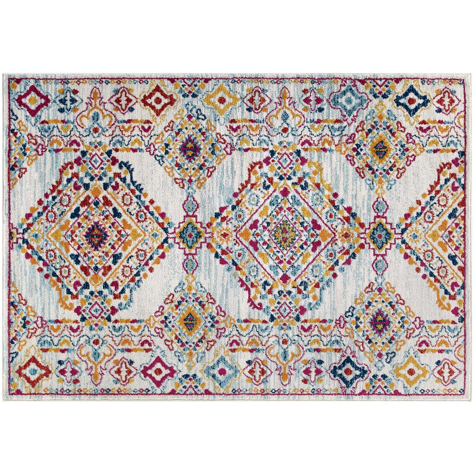 Entourage Khalida Distressed Vintage Floral Lattice 8x10 Area Rug - Ivory, Blue, Orange, Yellow, Red
