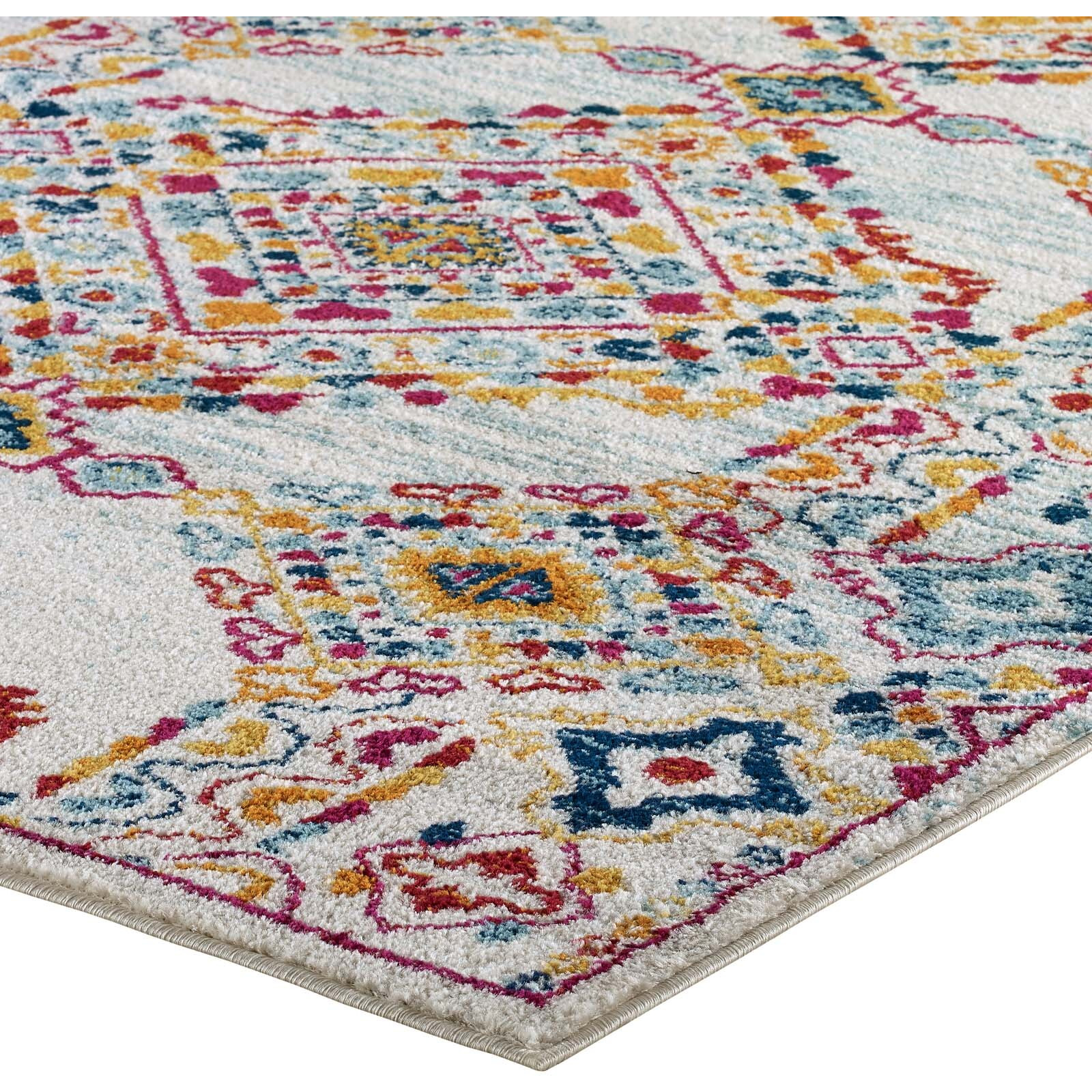 Entourage Khalida Distressed Vintage Floral Lattice 8x10 Area Rug - Ivory, Blue, Orange, Yellow, Red