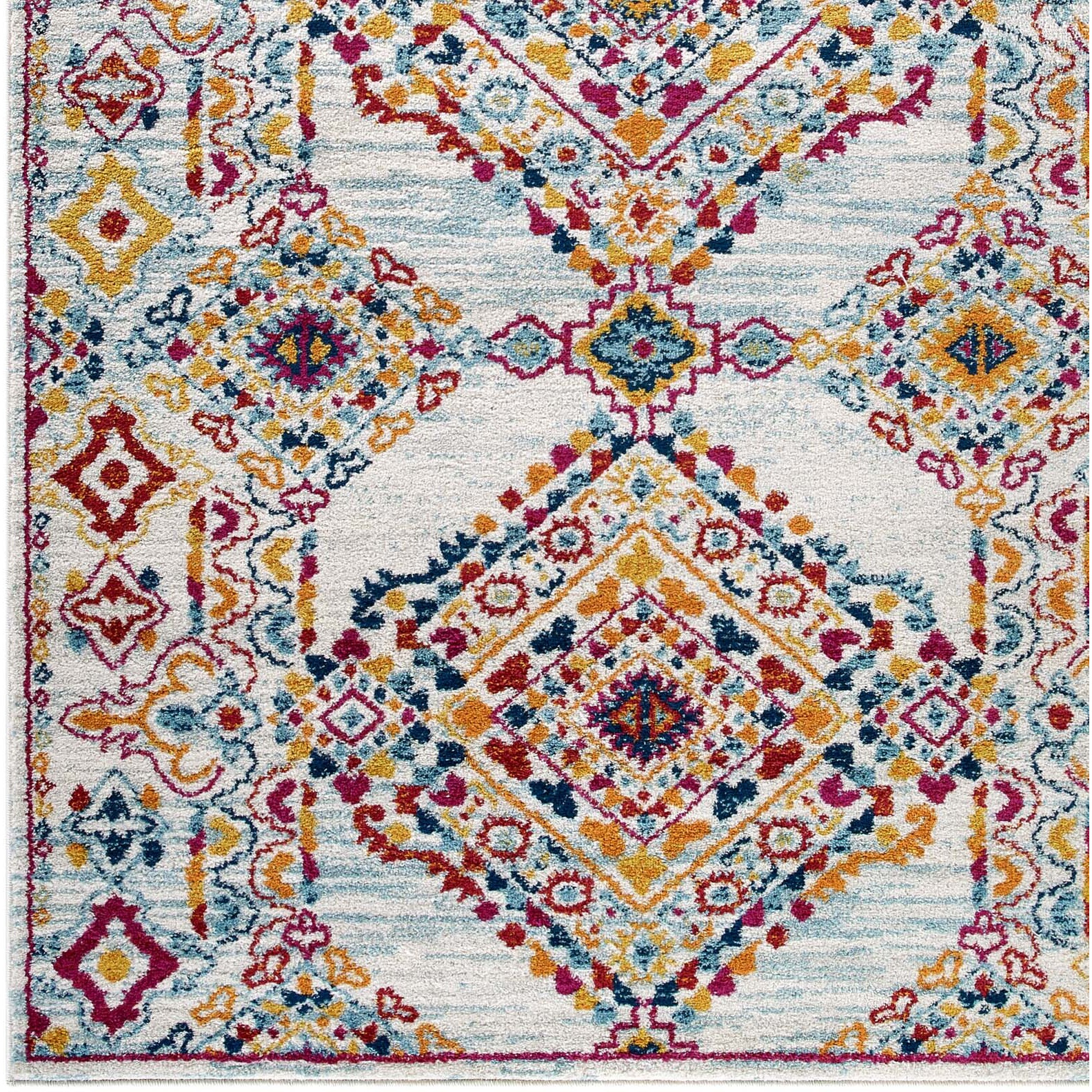 Entourage Khalida Distressed Vintage Floral Lattice 8x10 Area Rug - Ivory, Blue, Orange, Yellow, Red