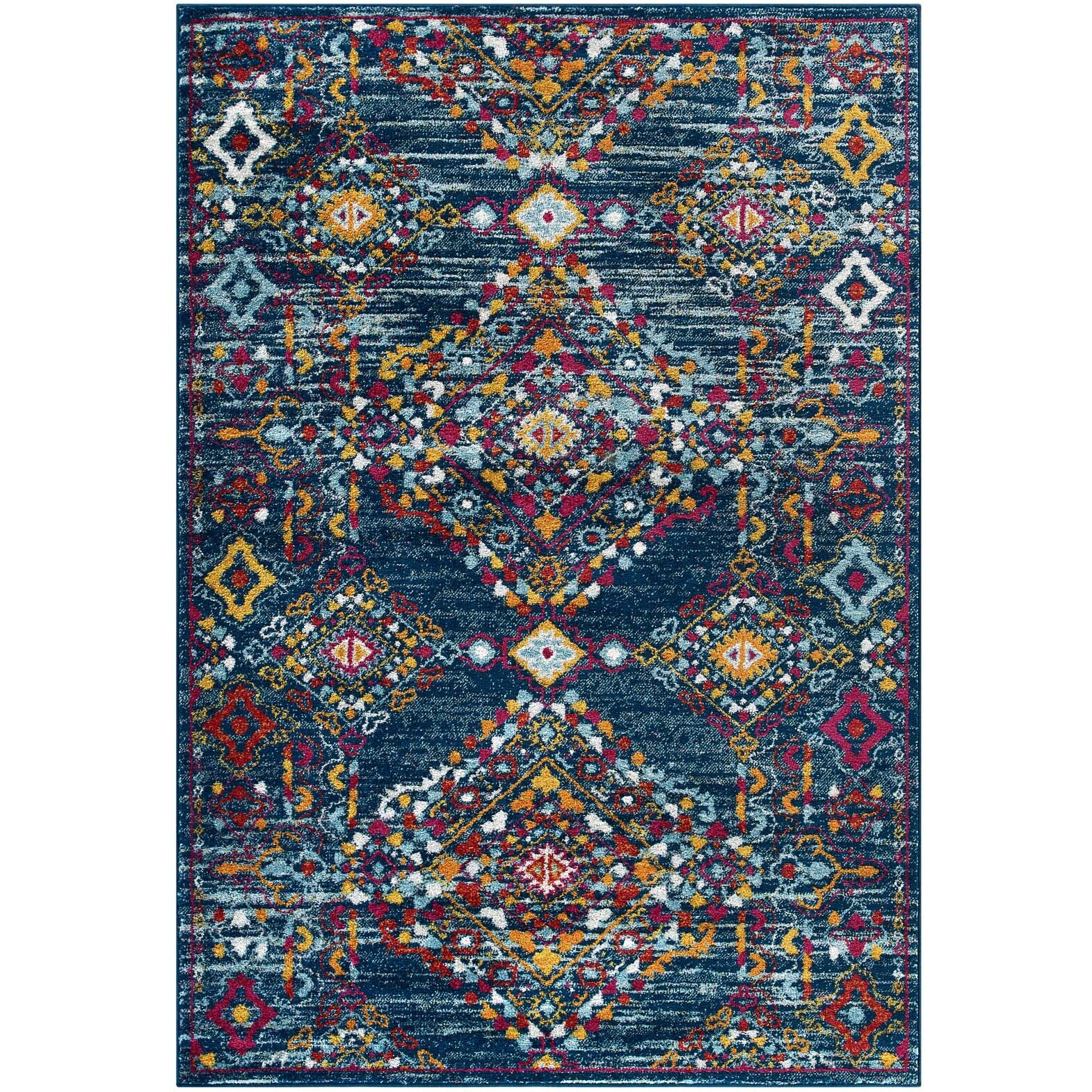 Entourage Khalida Distressed Vintage Floral Lattice 8x10 Area Rug - Blue, Orange, Yellow, Red