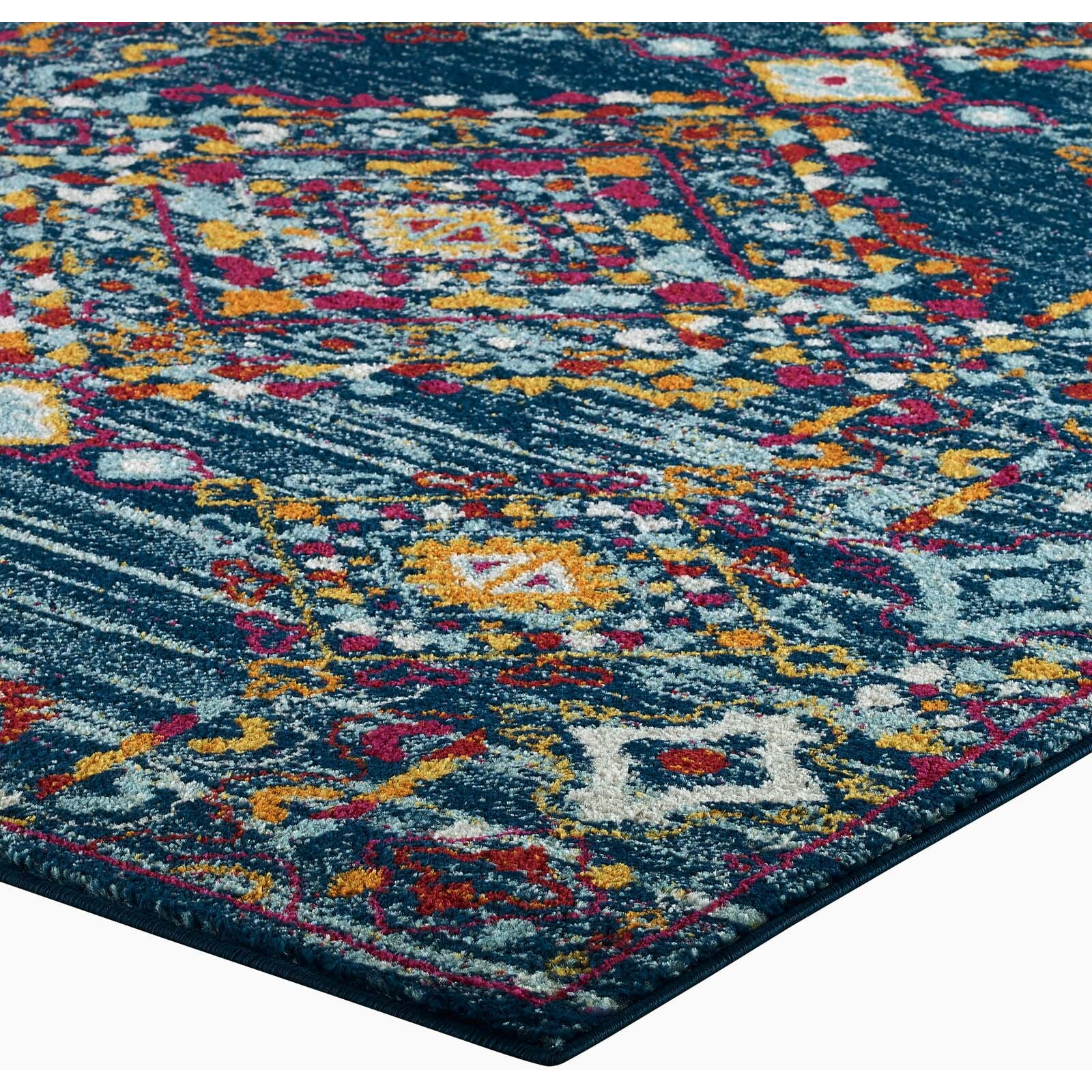 Entourage Khalida Distressed Vintage Floral Lattice 8x10 Area Rug - Blue, Orange, Yellow, Red