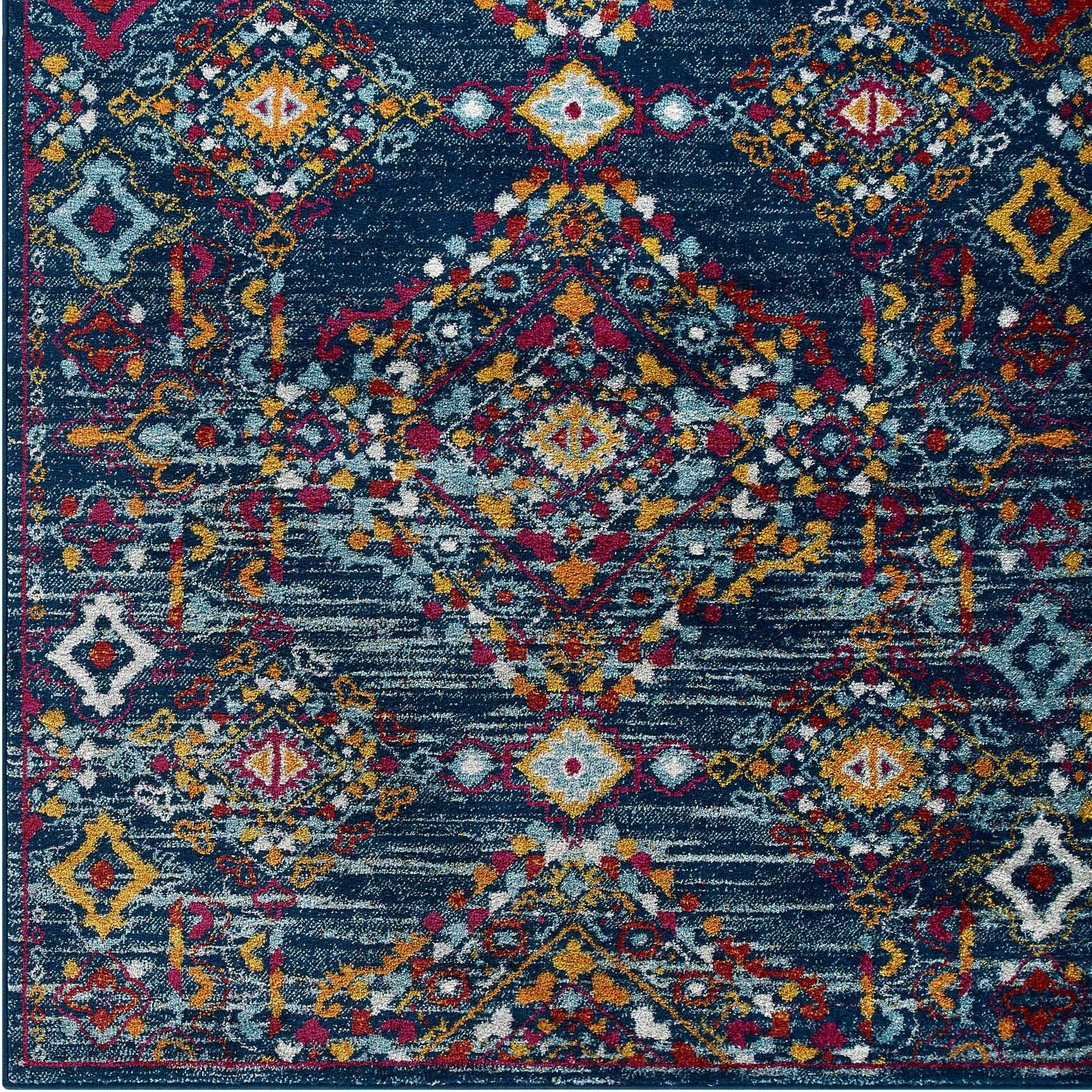 Entourage Khalida Distressed Vintage Floral Lattice 8x10 Area Rug - Blue, Orange, Yellow, Red