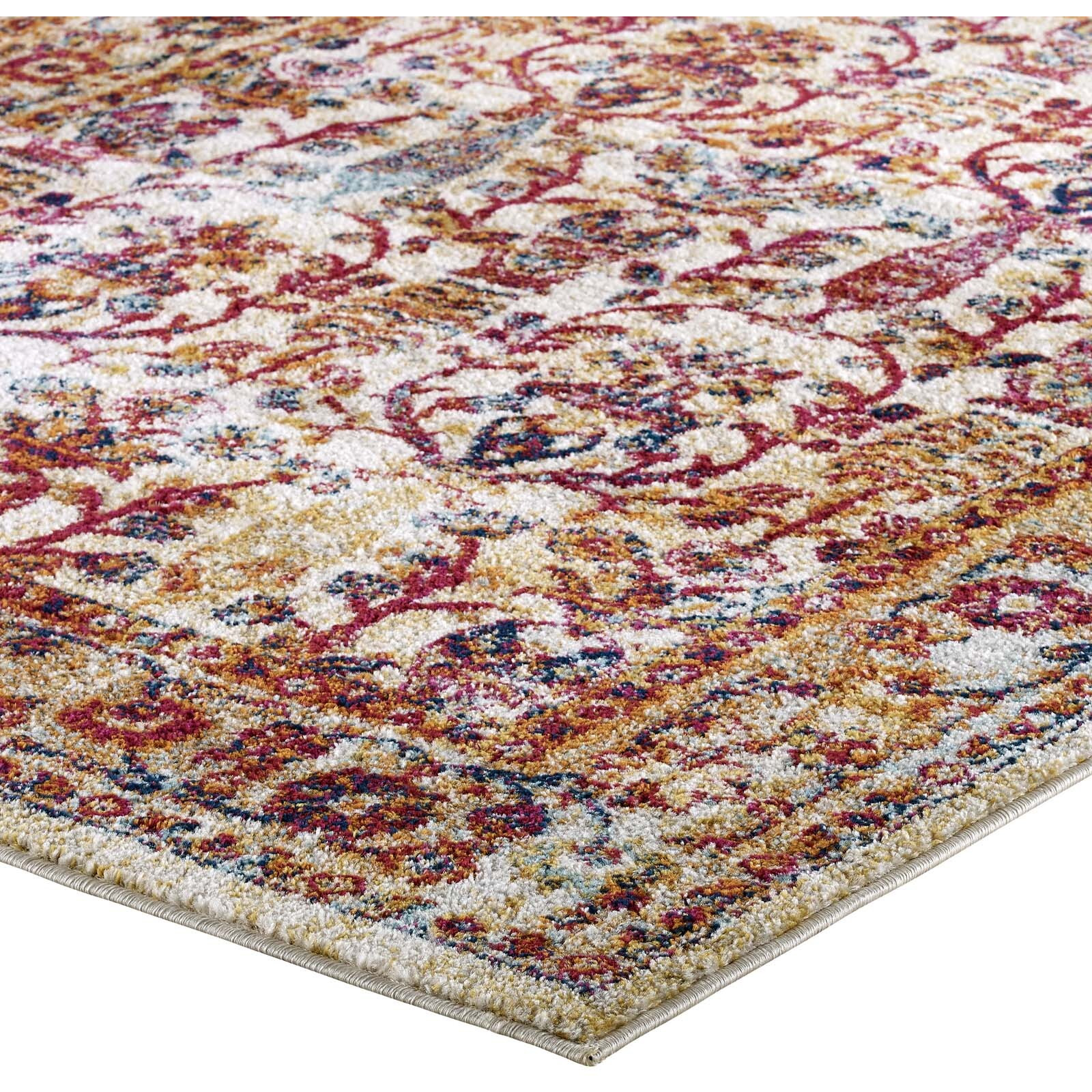 Entourage Jessa Distressed Vintage Floral Lattice 5x8 Area Rug - Ivory, Blue, Orange, Yellow, Red