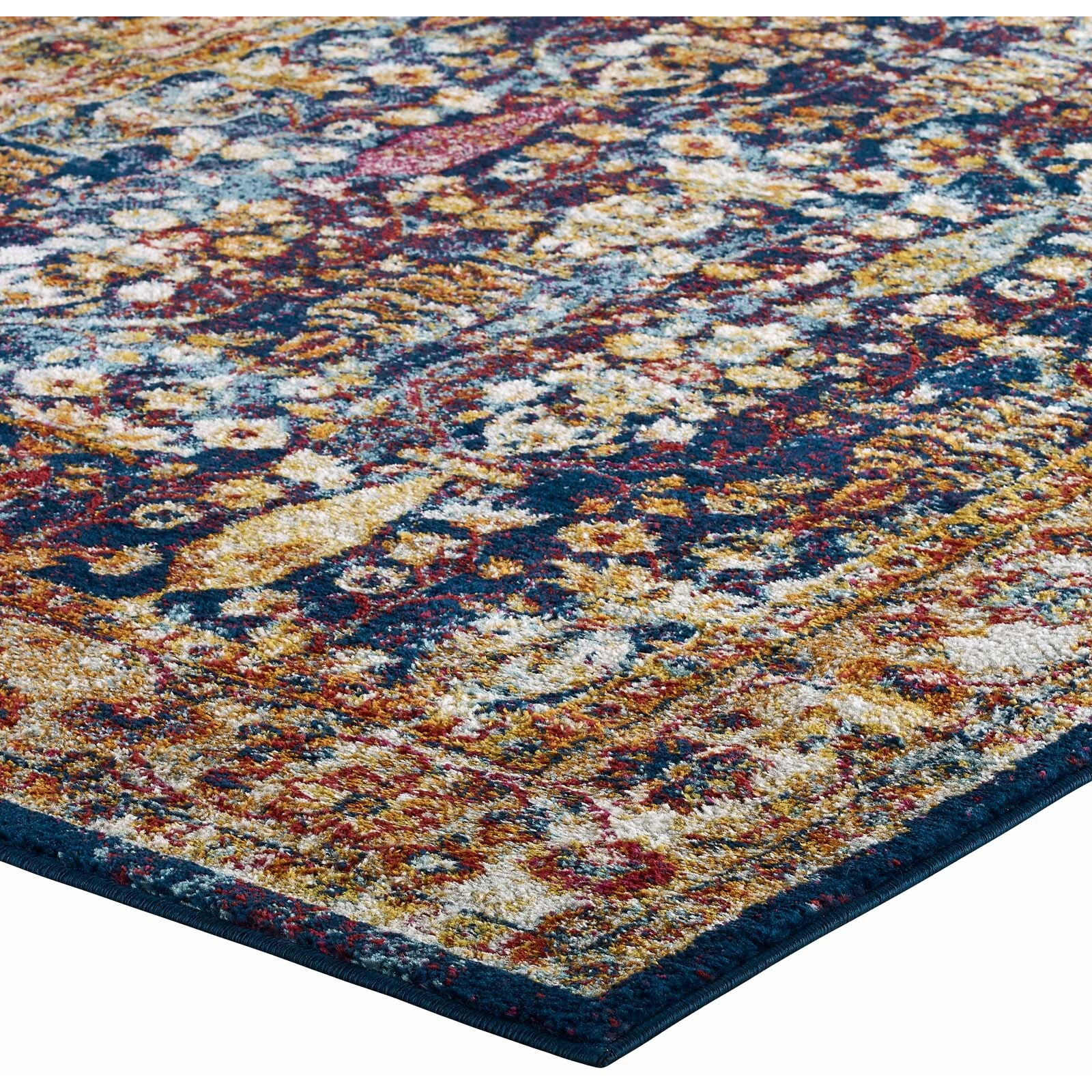 Entourage Jessa Distressed Vintage Floral Lattice 5x8 Area Rug - Blue, Orange, Yellow, Red