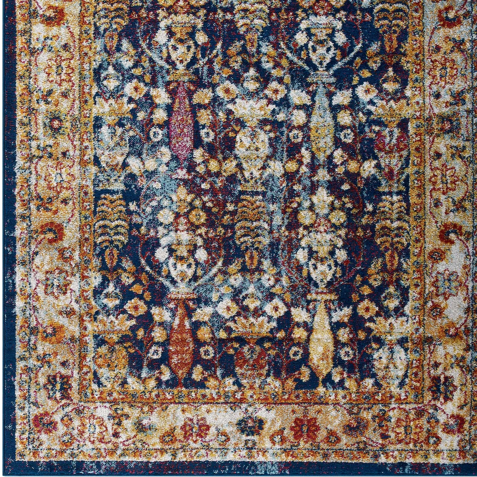 Entourage Jessa Distressed Vintage Floral Lattice 5x8 Area Rug - Blue, Orange, Yellow, Red