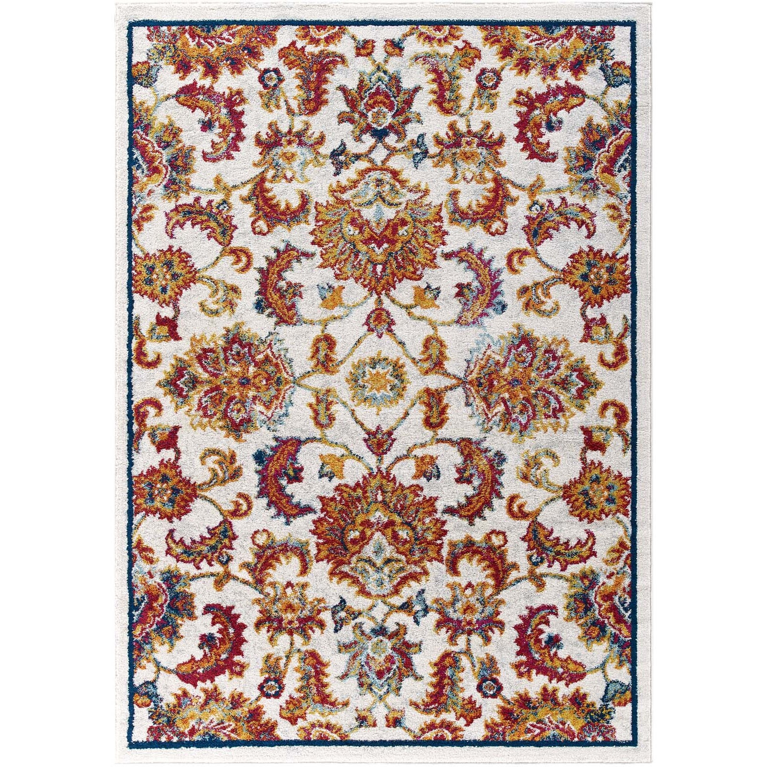Entourage Azami Distressed Vintage Floral Lattice 5x8 Area Rug - Ivory, Blue, Orange, Yellow, Red