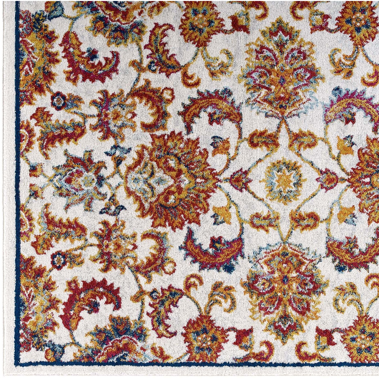 Entourage Azami Distressed Vintage Floral Lattice 5x8 Area Rug - Ivory, Blue, Orange, Yellow, Red