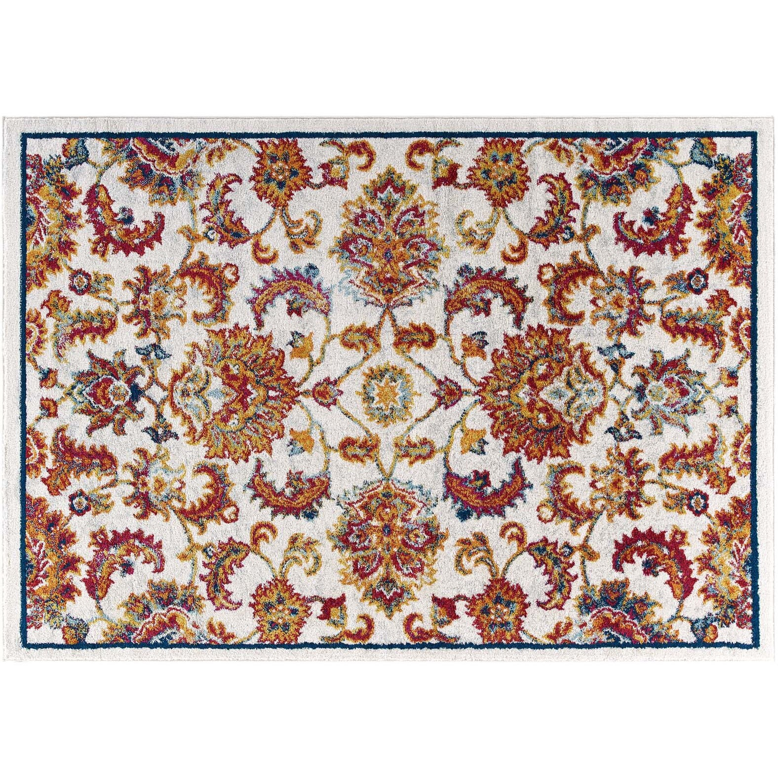 Entourage Azami Distressed Vintage Floral Lattice 8x10 Area Rug - Ivory, Blue, Orange, Yellow, Red