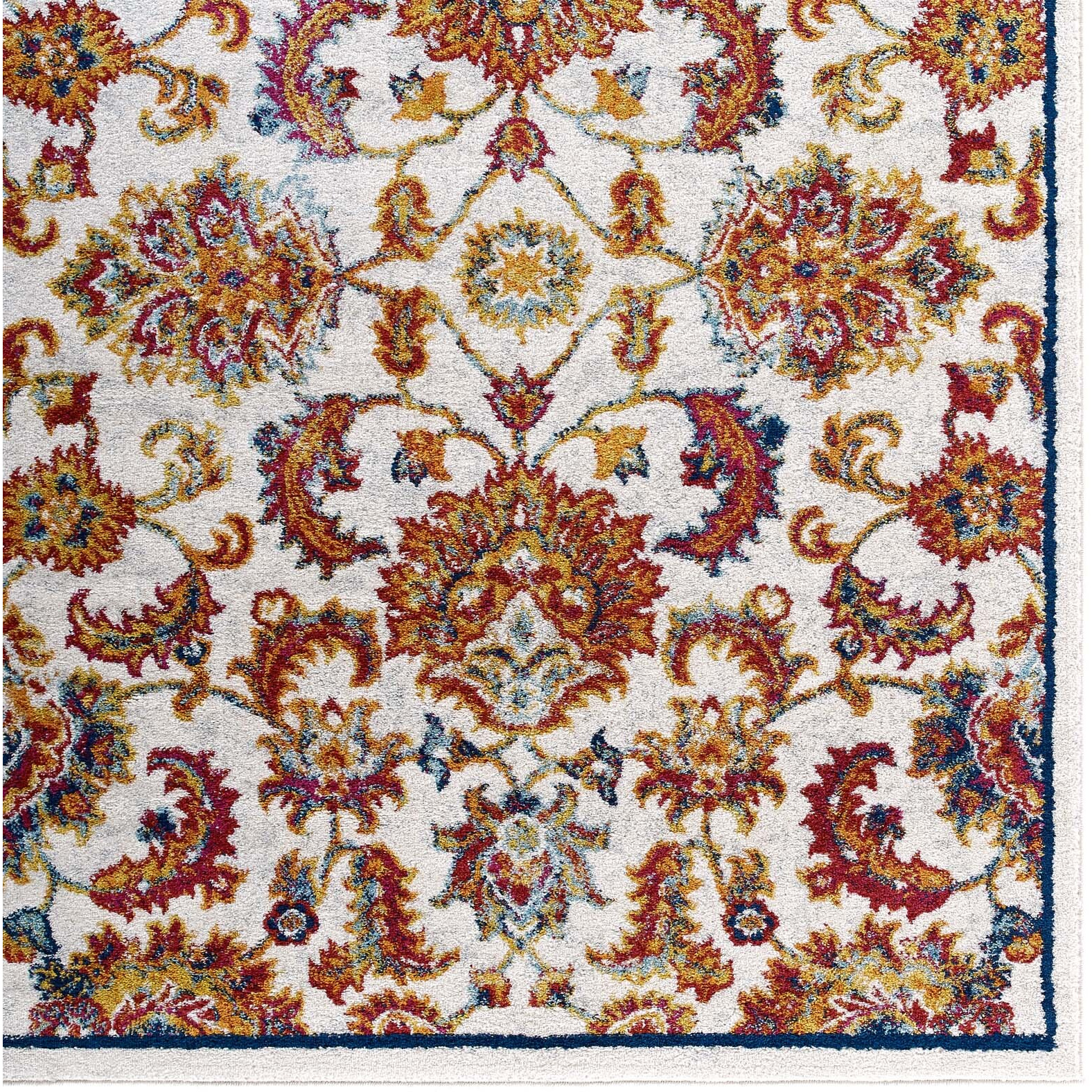 Entourage Azami Distressed Vintage Floral Lattice 8x10 Area Rug - Ivory, Blue, Orange, Yellow, Red