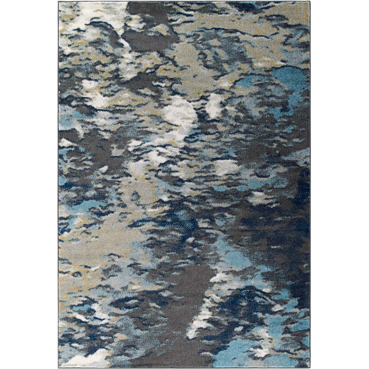 Entourage Foliage Contemporary Modern Abstract 8x10 Area Rug - Blue, Tan, Gray