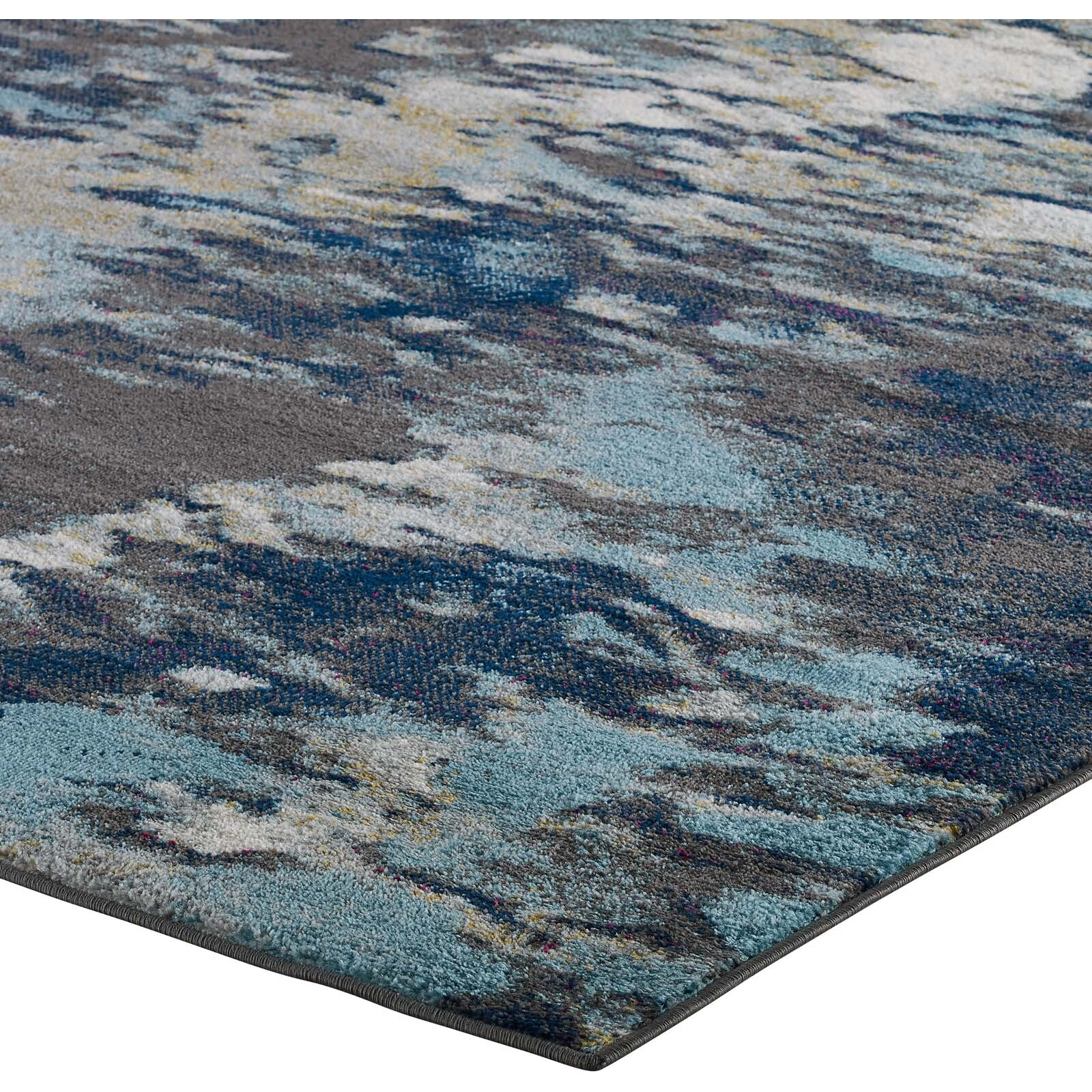 Entourage Foliage Contemporary Modern Abstract 8x10 Area Rug - Blue, Tan, Gray
