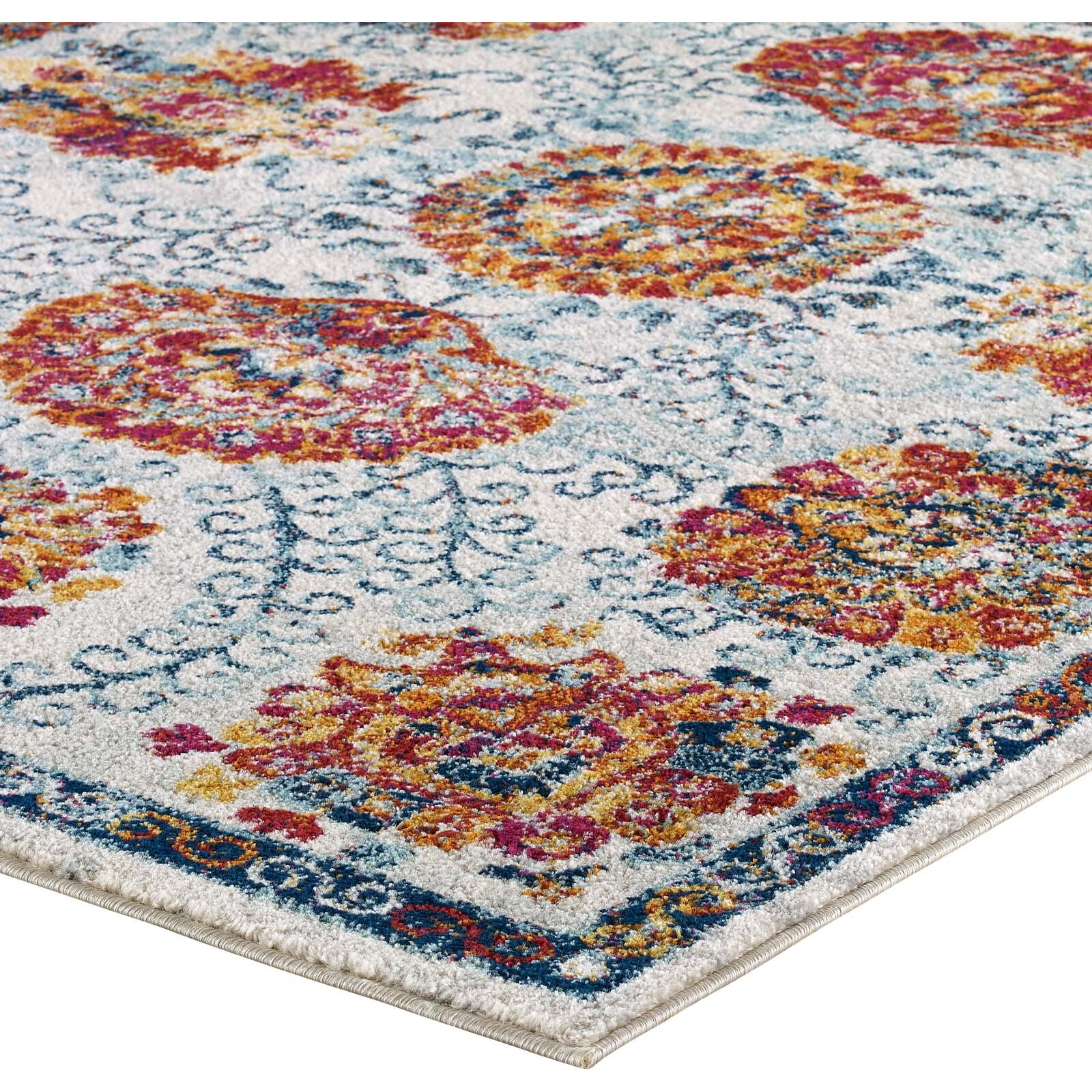 Entourage Kensie Distressed Vintage Floral Moroccan Trellis 5x8 Area Rug - Ivory, Blue, Red, Orange, Yellow
