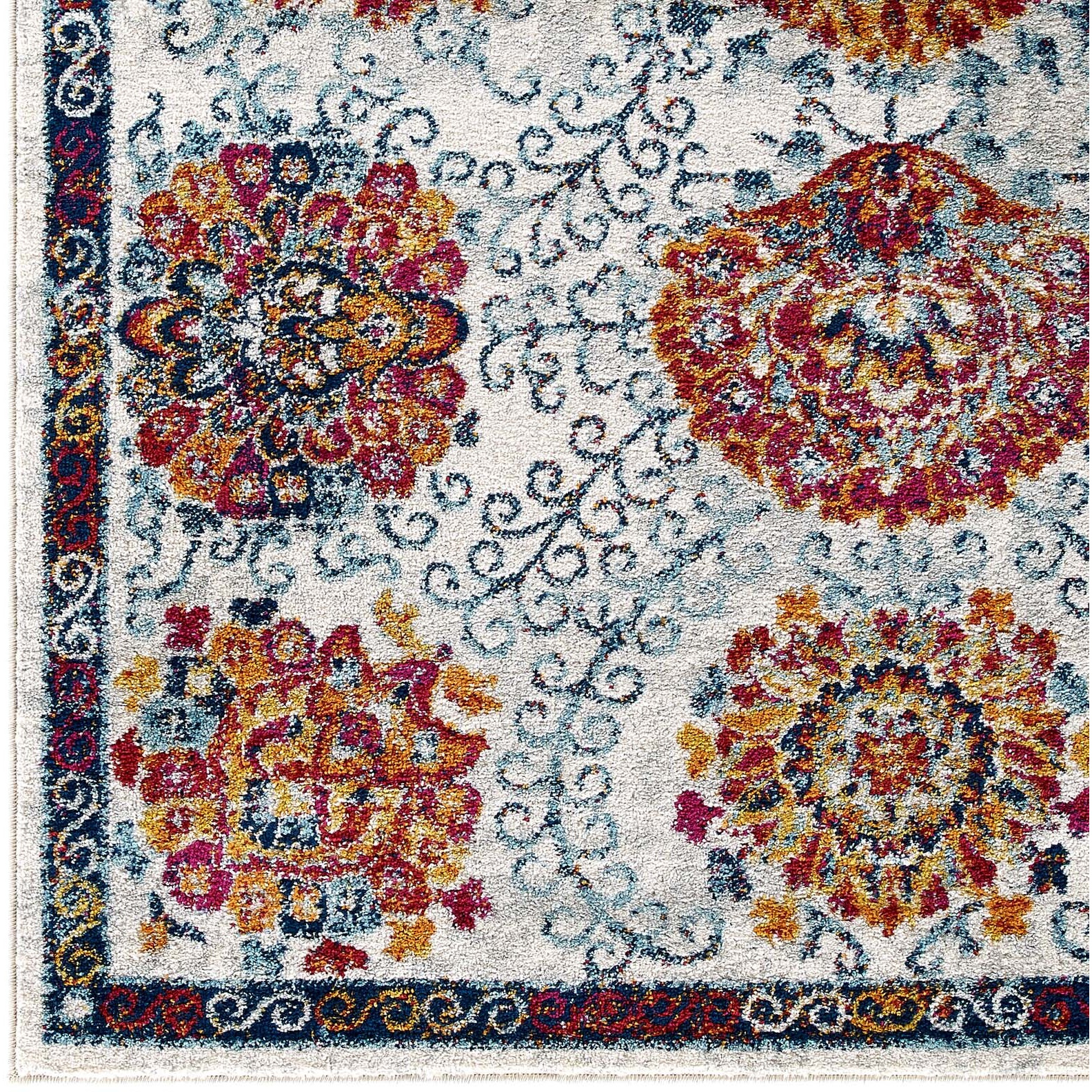 Entourage Kensie Distressed Vintage Floral Moroccan Trellis 5x8 Area Rug - Ivory, Blue, Red, Orange, Yellow