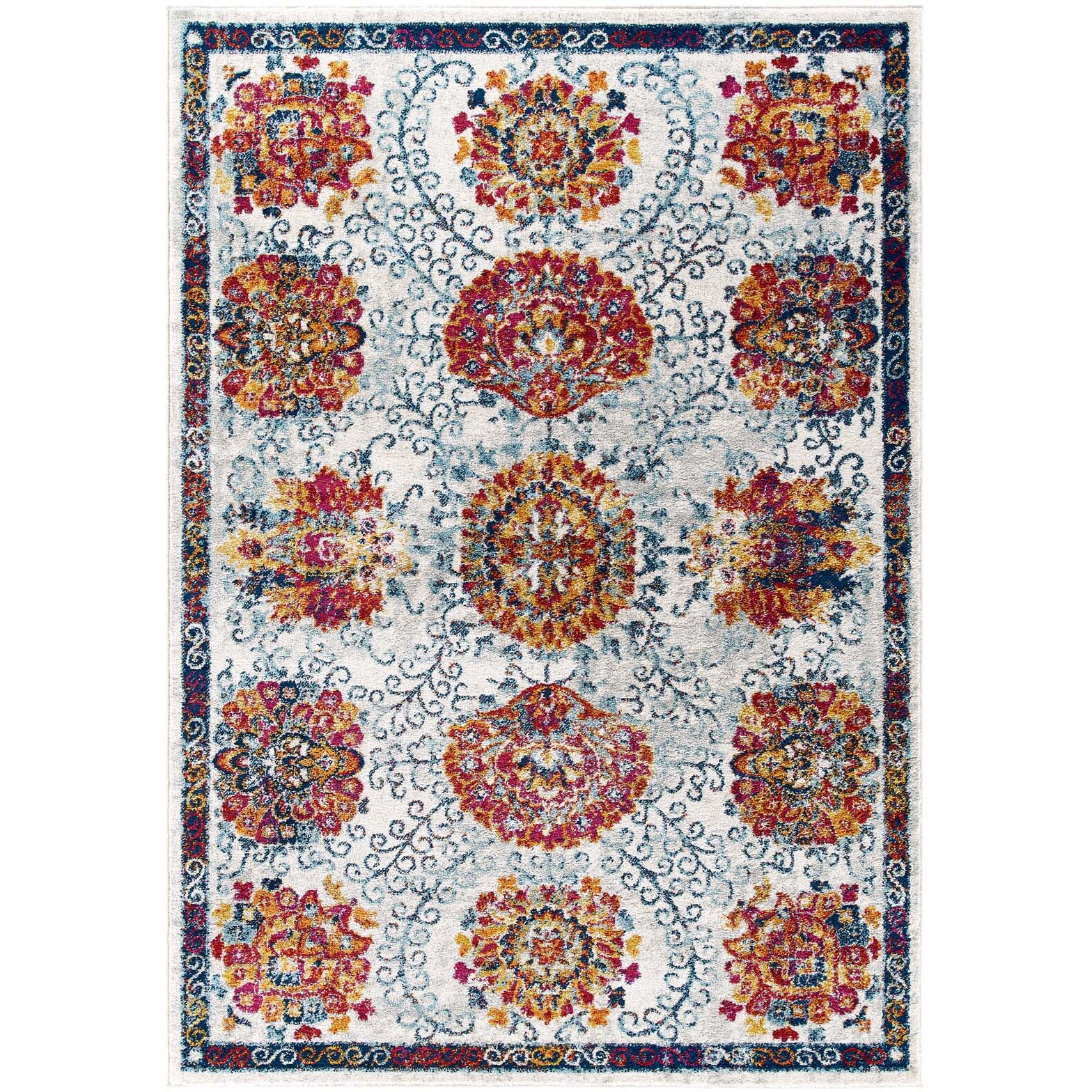 Entourage Kensie Distressed Vintage Floral Moroccan Trellis 8x10 Area Rug - Ivory, Blue, Red, Orange, Yellow