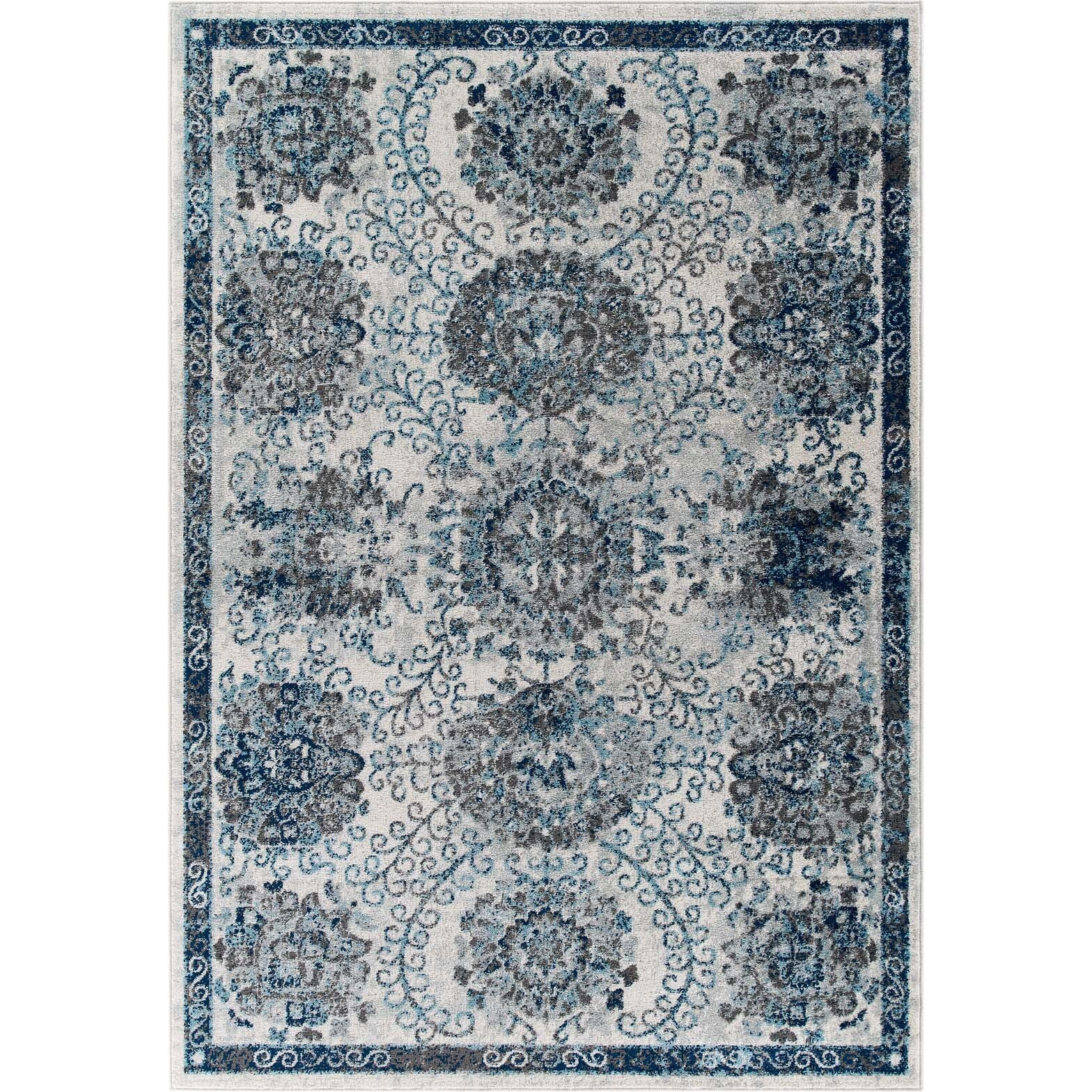Entourage Kensie Distressed Vintage Floral Moroccan Trellis 8x10 Area Rug - Ivory and Blue
