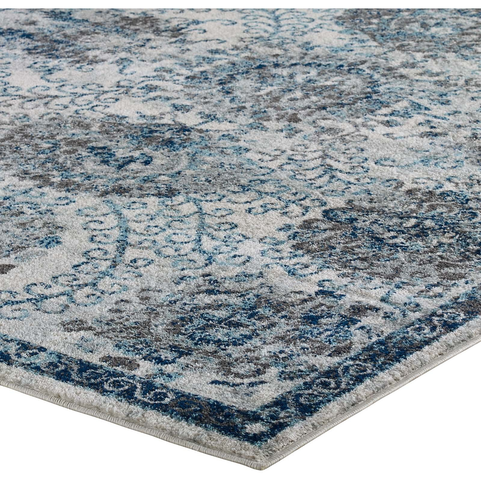 Entourage Kensie Distressed Vintage Floral Moroccan Trellis 8x10 Area Rug - Ivory and Blue
