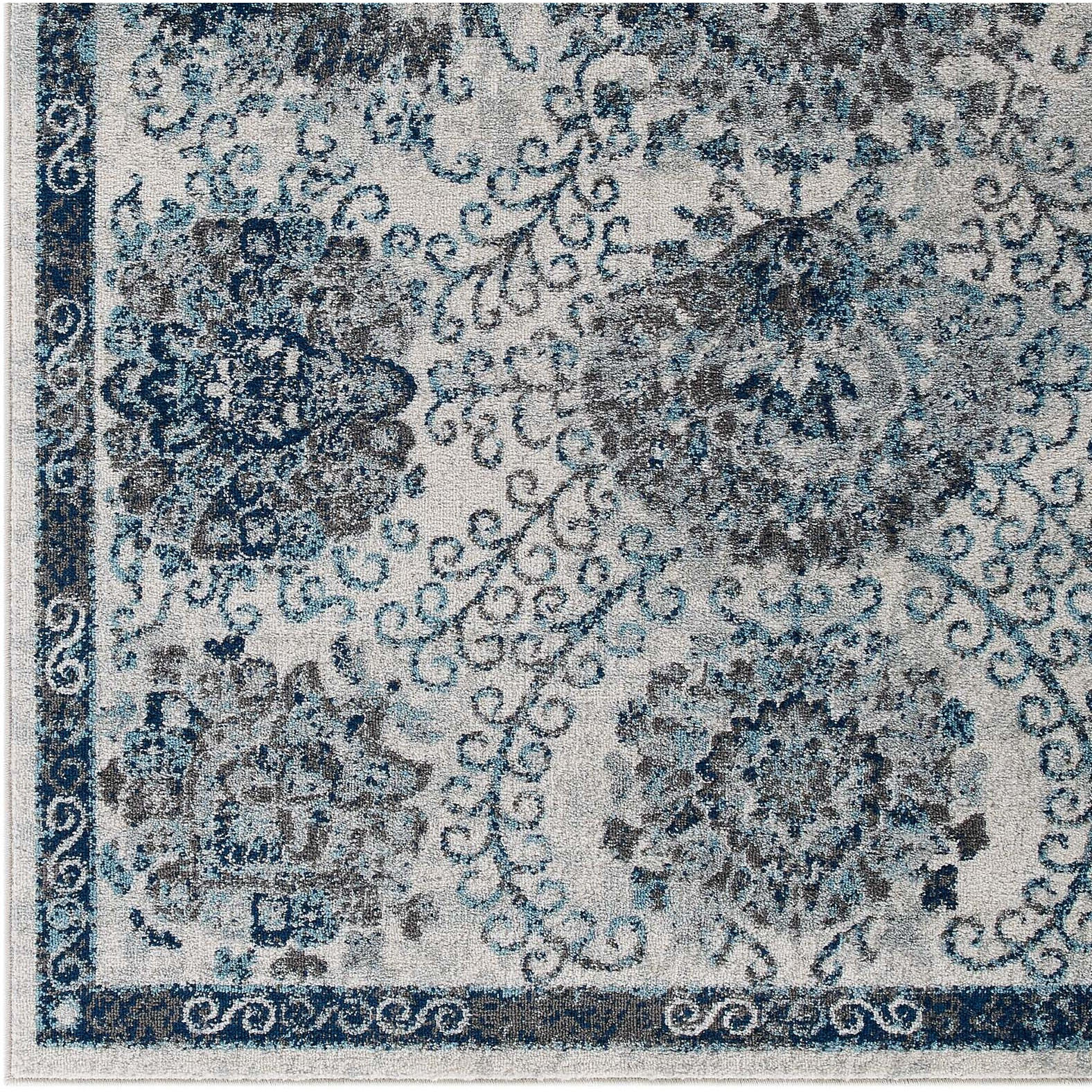 Entourage Kensie Distressed Vintage Floral Moroccan Trellis 8x10 Area Rug - Ivory and Blue
