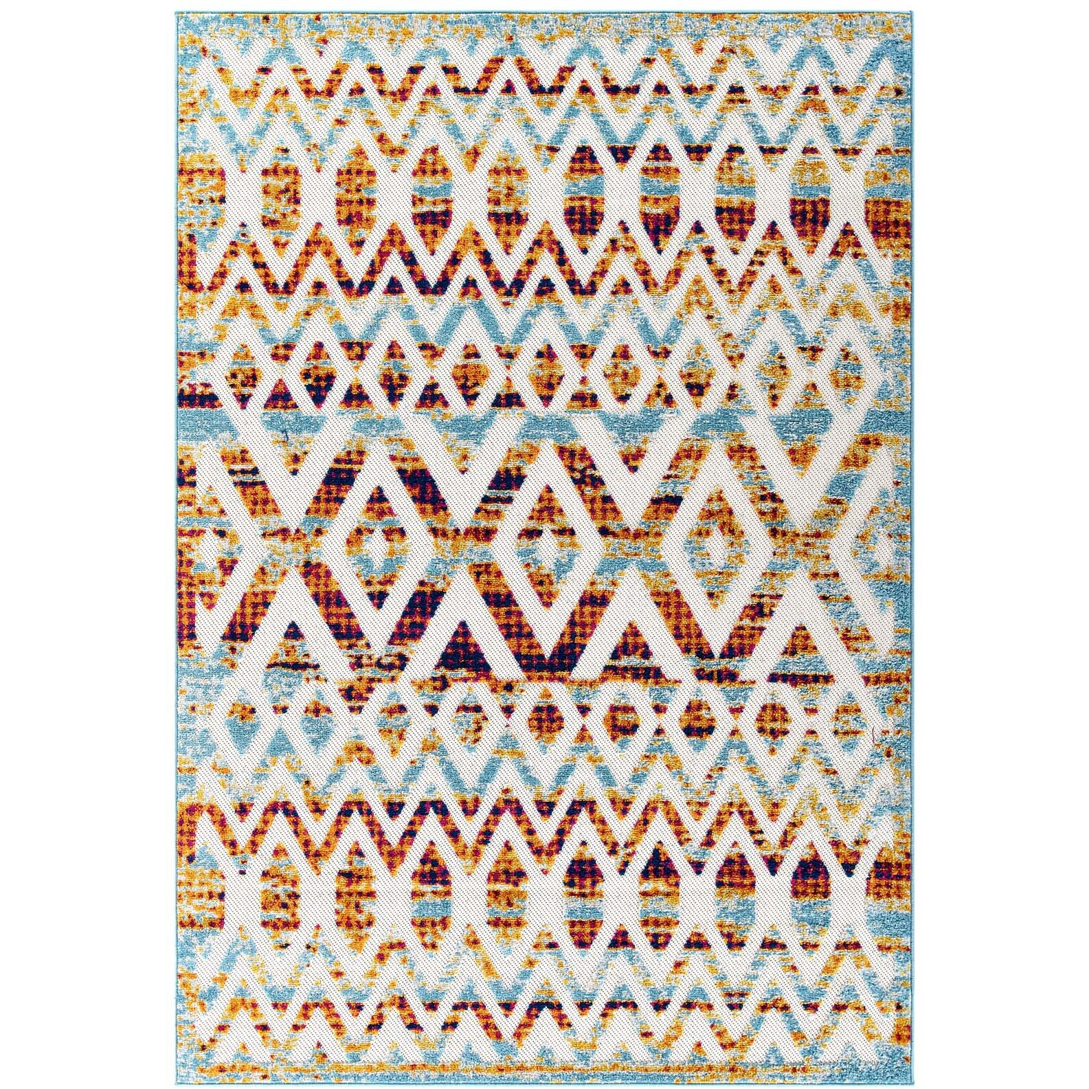 Reflect Tamako Distressed Vintage Diamond and Chevron Moroccan Trellis 5x8 Indoor and Outdoor Area Rug - Multicolored