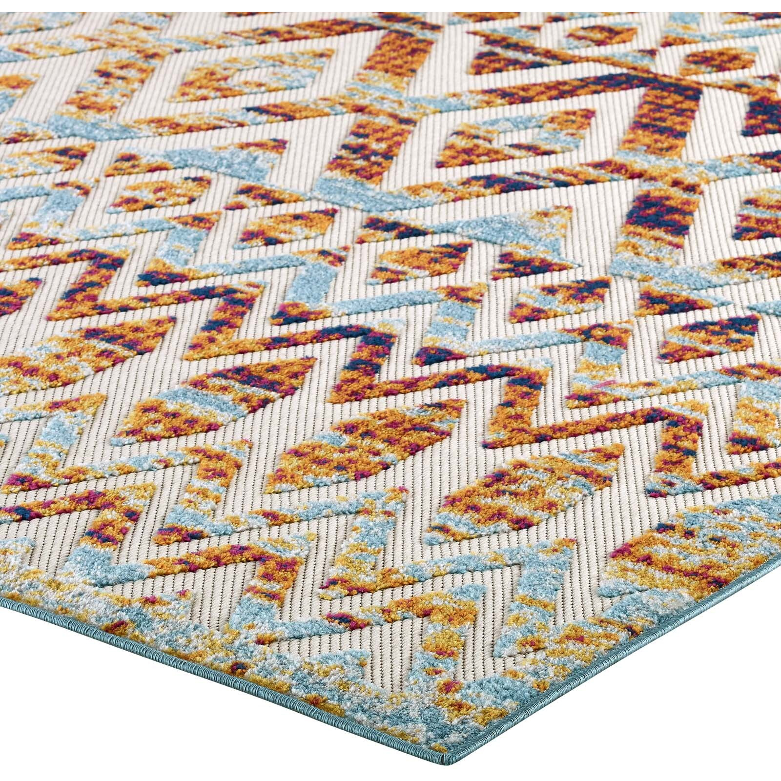 Reflect Tamako Distressed Vintage Diamond and Chevron Moroccan Trellis 5x8 Indoor and Outdoor Area Rug - Multicolored