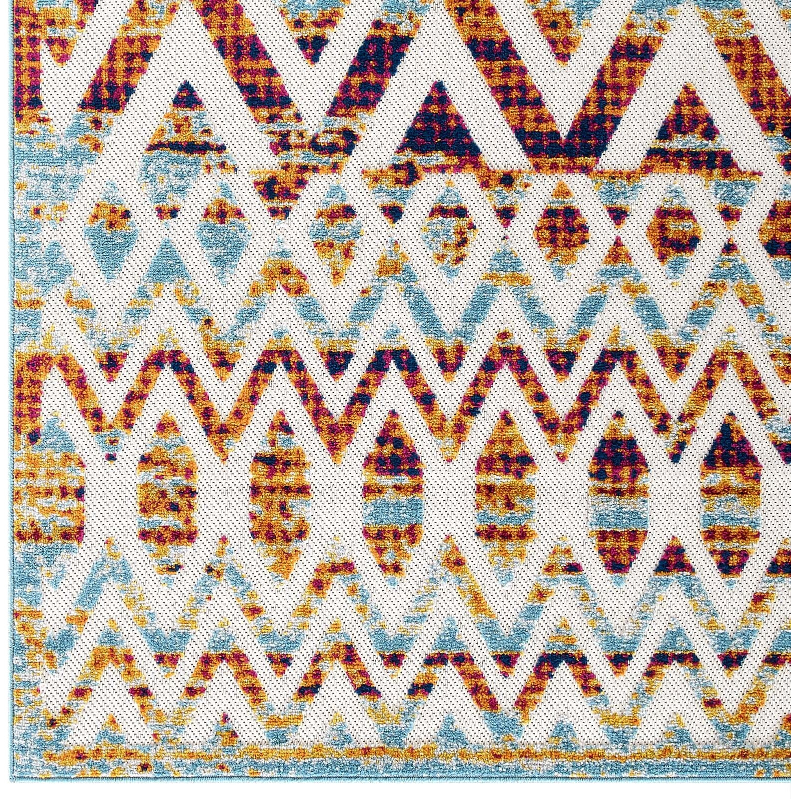 Reflect Tamako Distressed Vintage Diamond and Chevron Moroccan Trellis 5x8 Indoor and Outdoor Area Rug - Multicolored