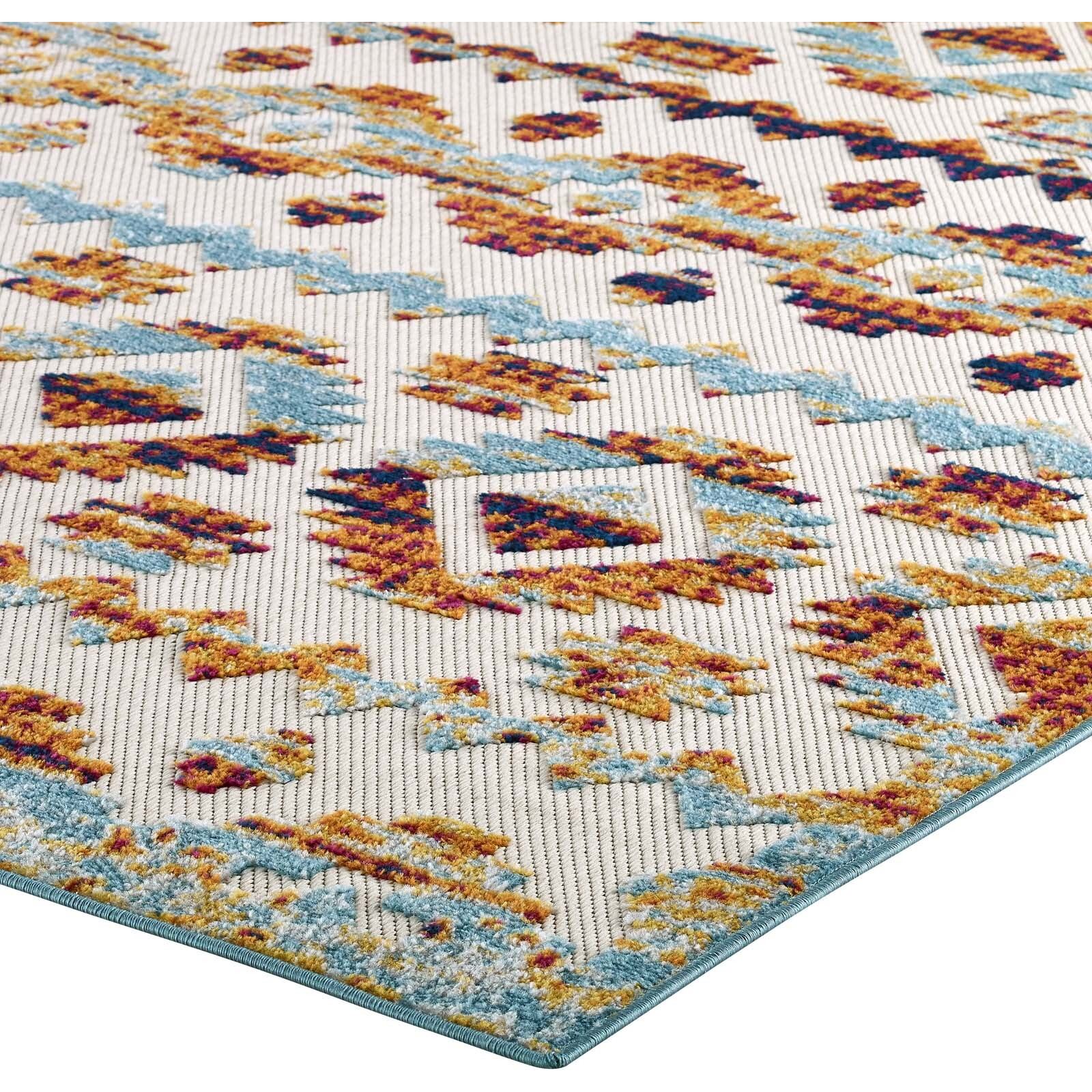 Reflect Takara Distressed Contemporary Abstract Diamond Moroccan Trellis 5x8 Indoor and Outdoor Area Rug - Multicolored