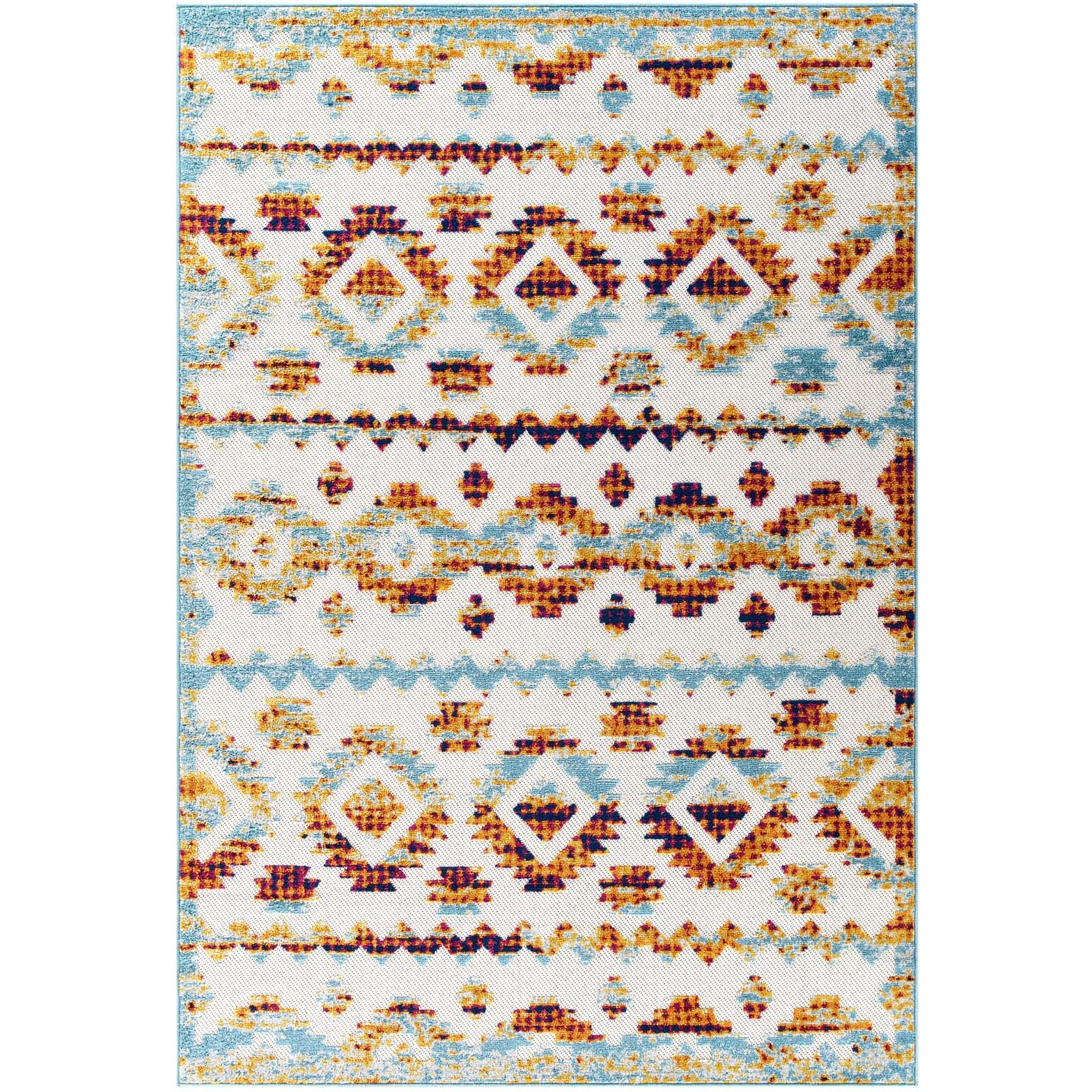 Reflect Takara Distressed Contemporary Abstract Diamond Moroccan Trellis 8x10 Indoor and Outdoor Area Rug - Multicolored