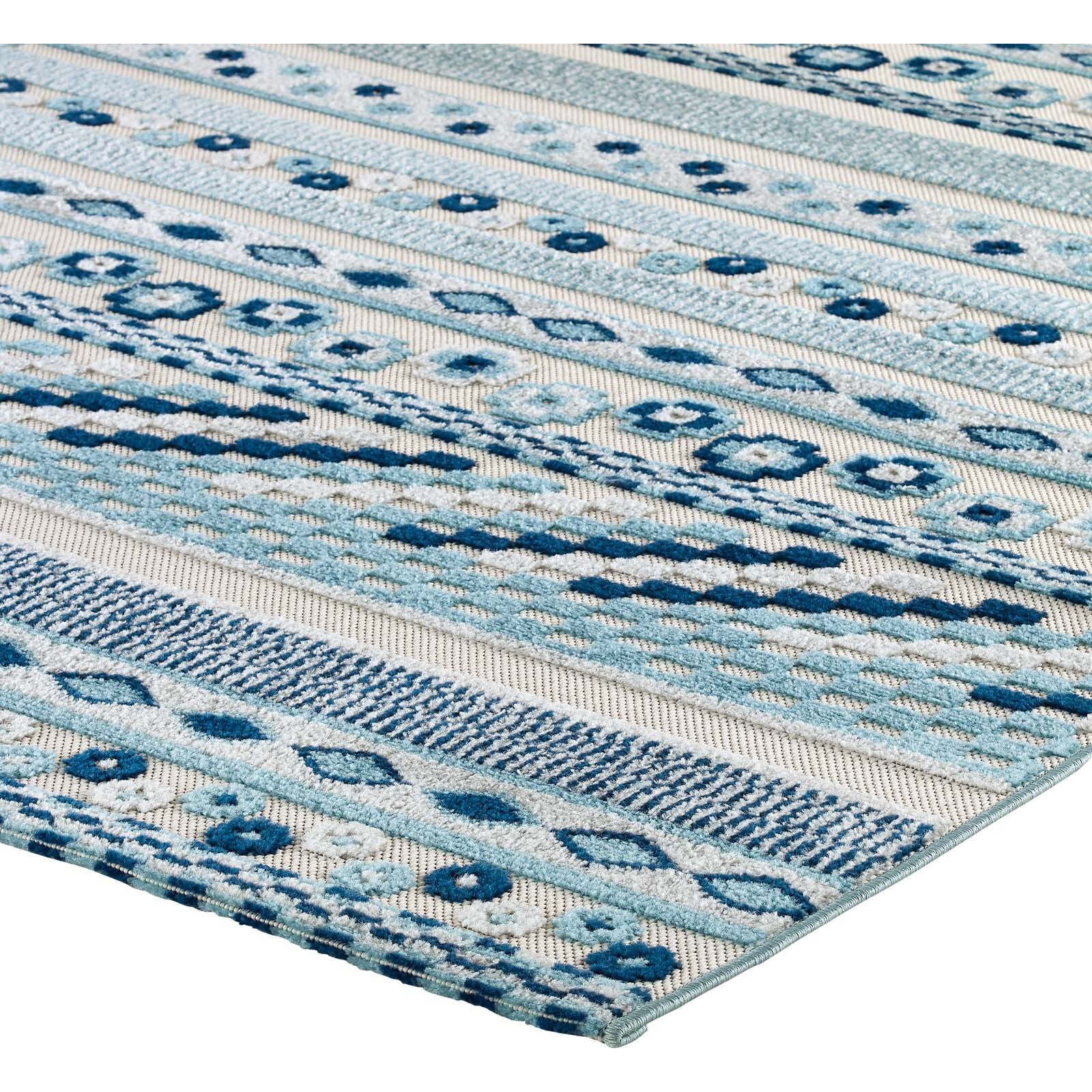Reflect Cadhla Vintage Abstract Geometric Lattice 8x10 Indoor and Outdoor Area Rug - Ivory and Blue