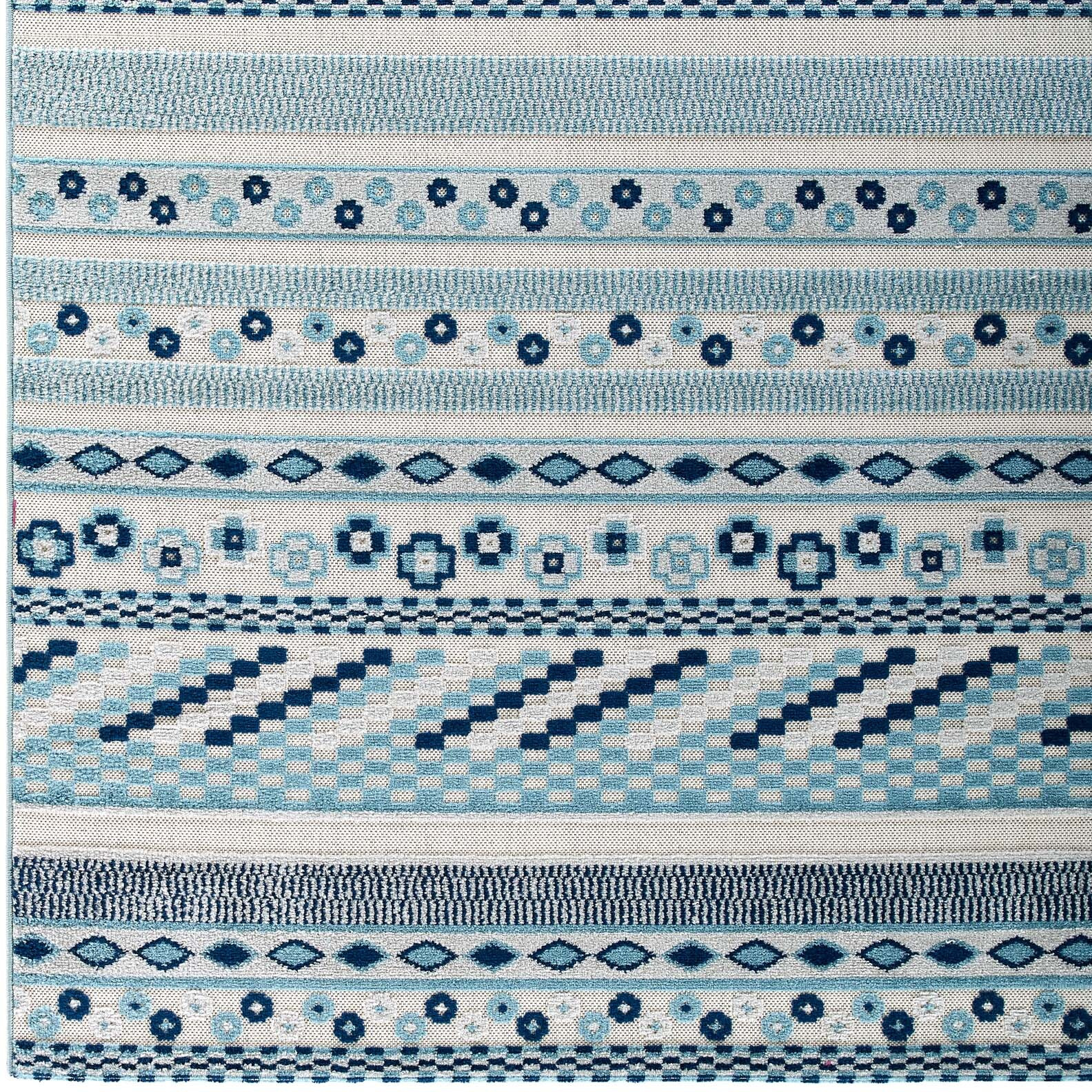 Reflect Cadhla Vintage Abstract Geometric Lattice 8x10 Indoor and Outdoor Area Rug - Ivory and Blue