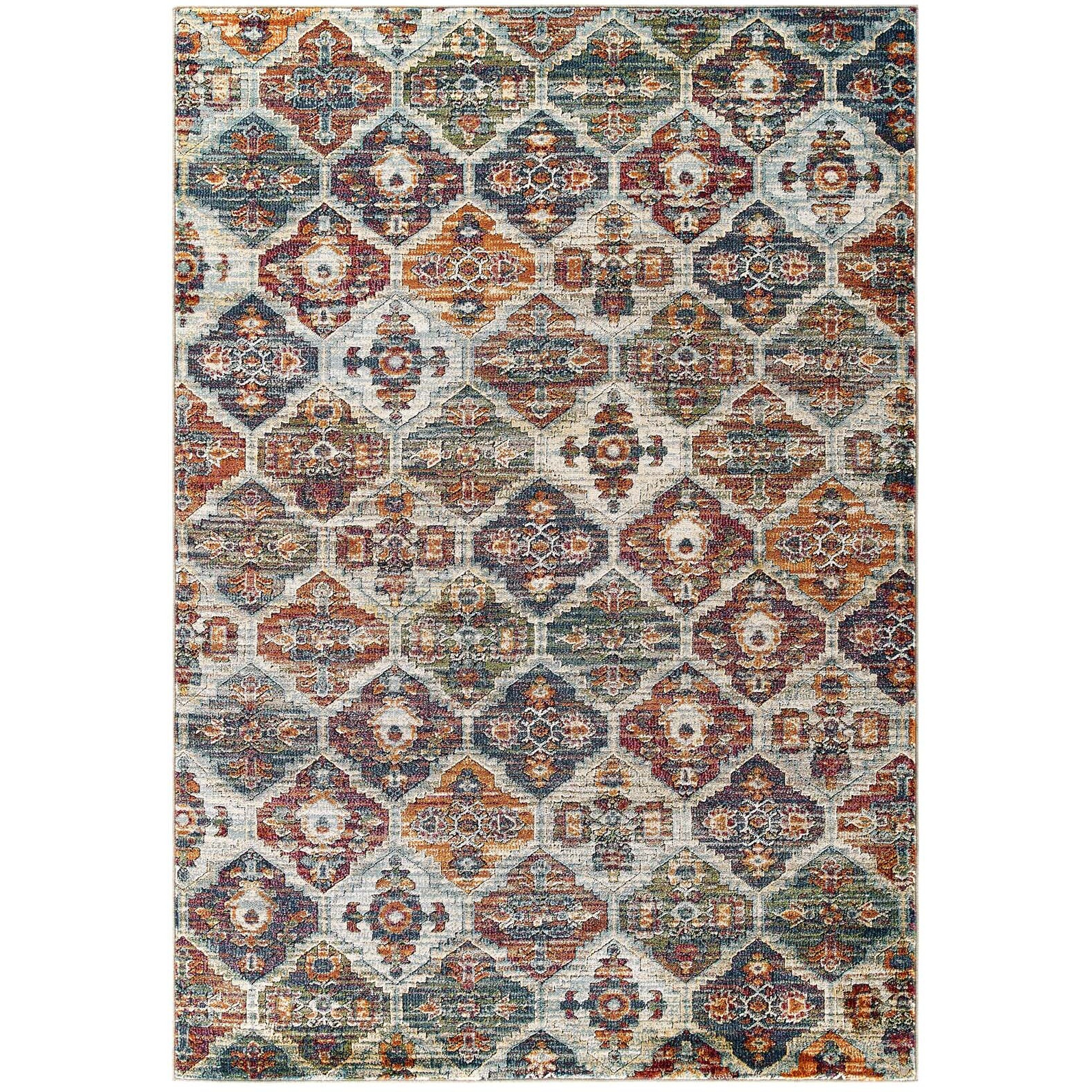 Tribute Azalea Distressed Vintage Floral Lattice 8x10 Area Rug - Multicolored