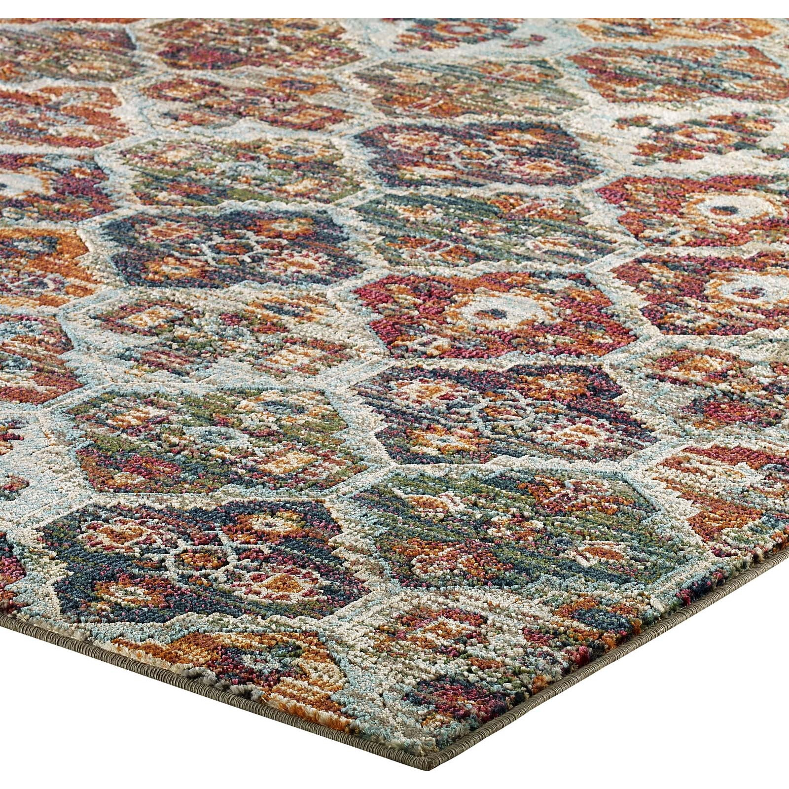 Tribute Azalea Distressed Vintage Floral Lattice 8x10 Area Rug - Multicolored
