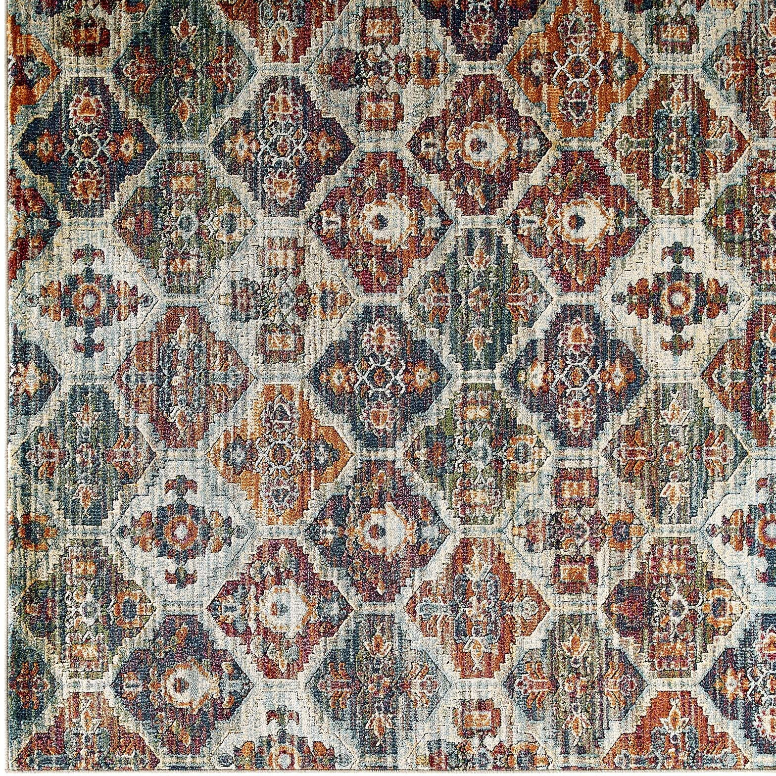 Tribute Azalea Distressed Vintage Floral Lattice 8x10 Area Rug - Multicolored