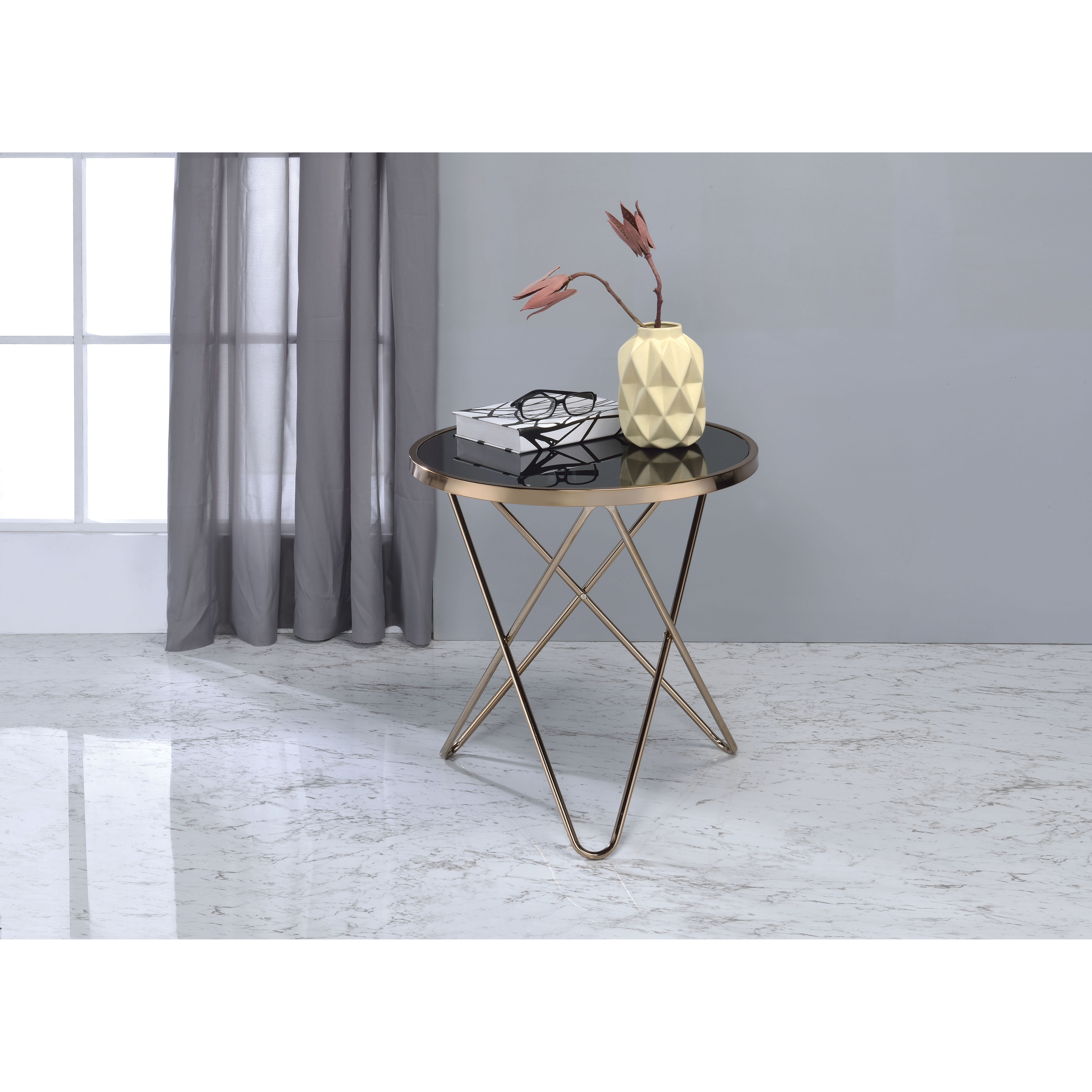 Valora - End Table Champagne & Black Glass
